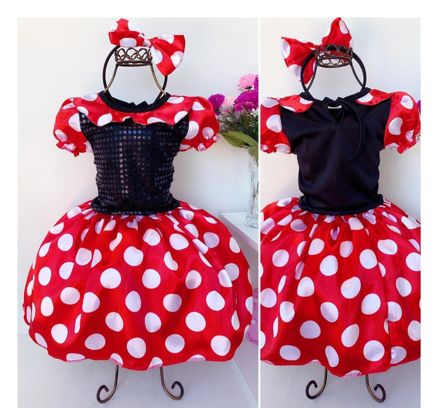 Fantasia Infantil Minnie Vermelha com Tiara Festa Princesa