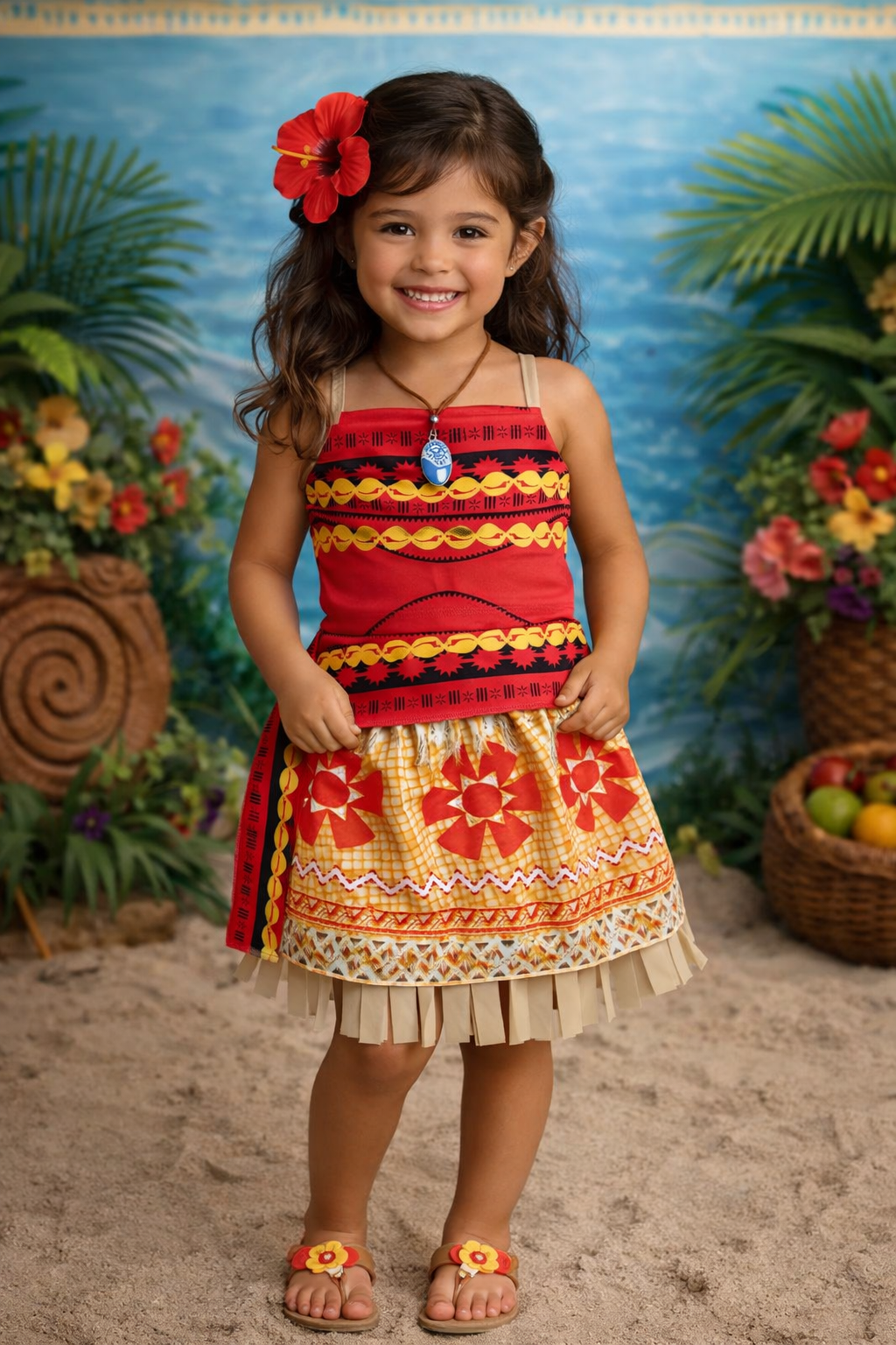 Fantasia Infantil Moana Com Colar e Cinto Faixa Festas