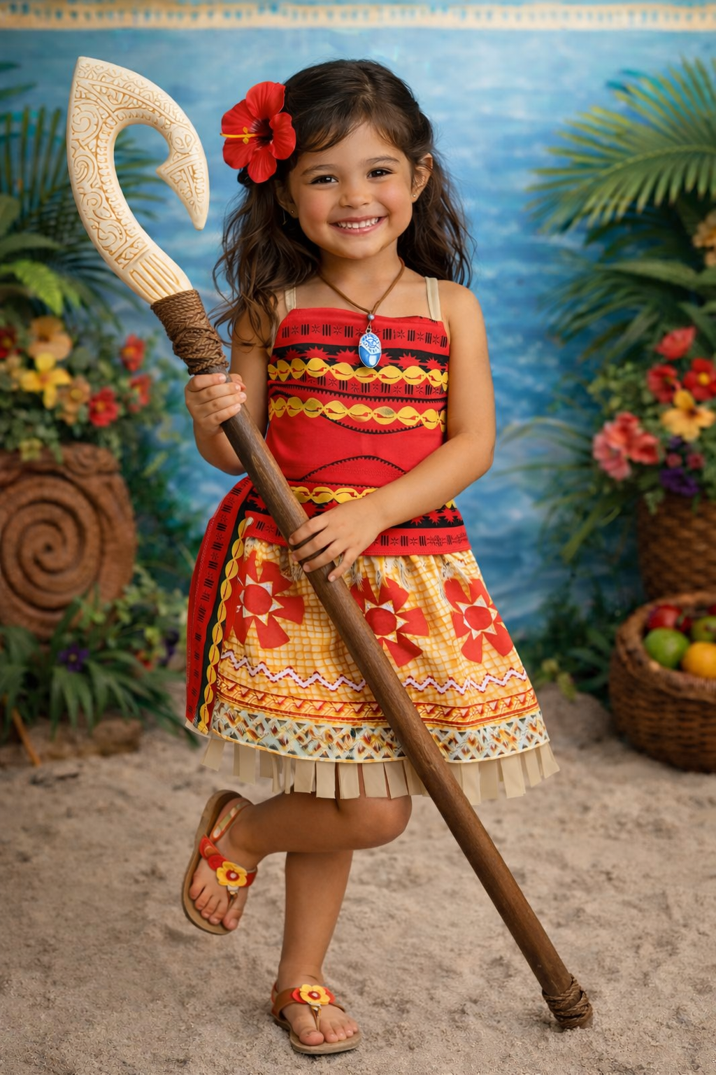Fantasia Infantil Moana Com Colar e Cinto Faixa Festas