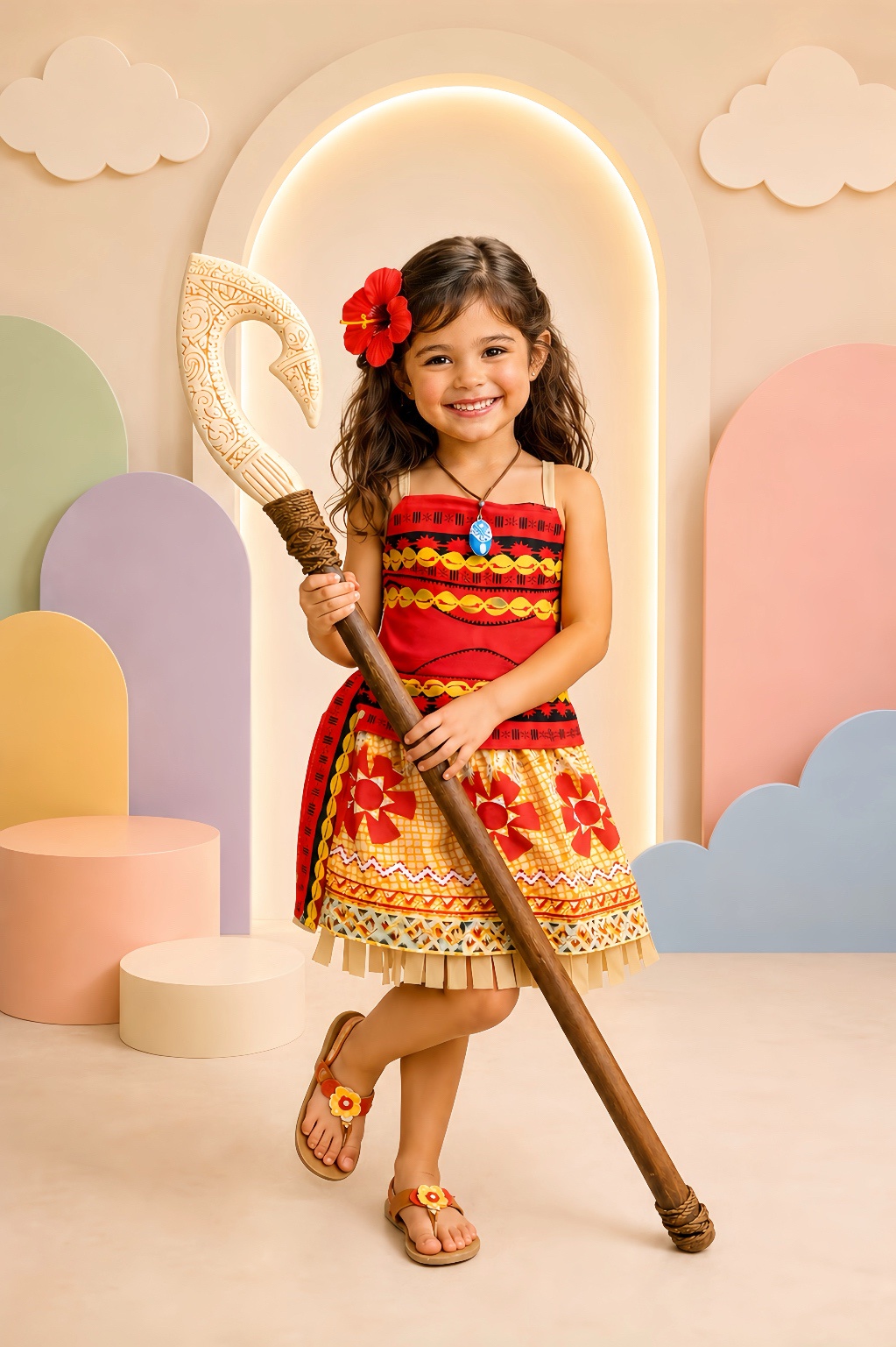 Fantasia Infantil Moana Com Colar e Cinto Faixa Festas