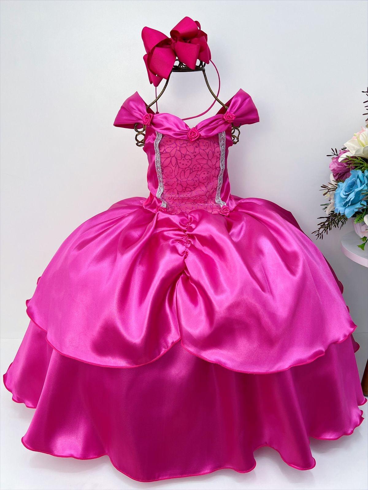 Vestido Barbie festa infantil personagens temático princesa 1 aninho a 8  anos rosa realeza luxo