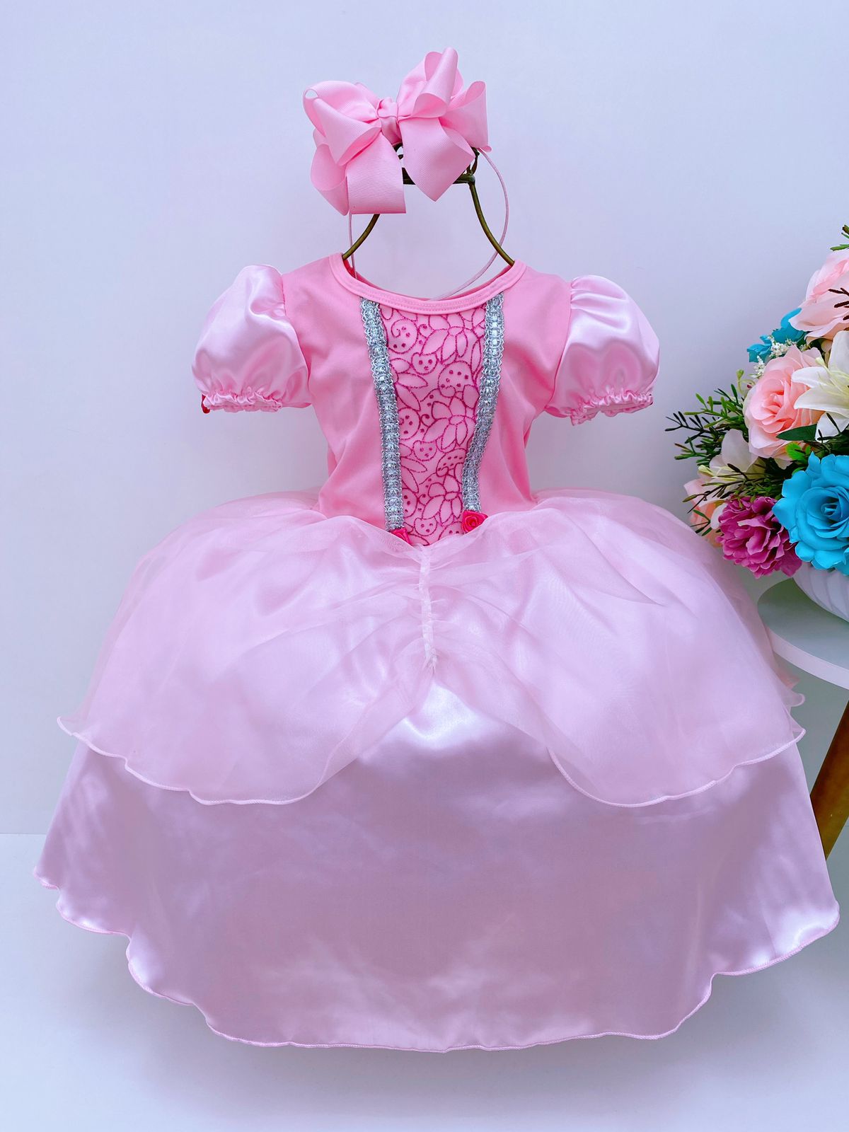 Fantasia Infantil Princesa Aurora Bela Adormecida Festas - Rosa Charmosa  Atacado