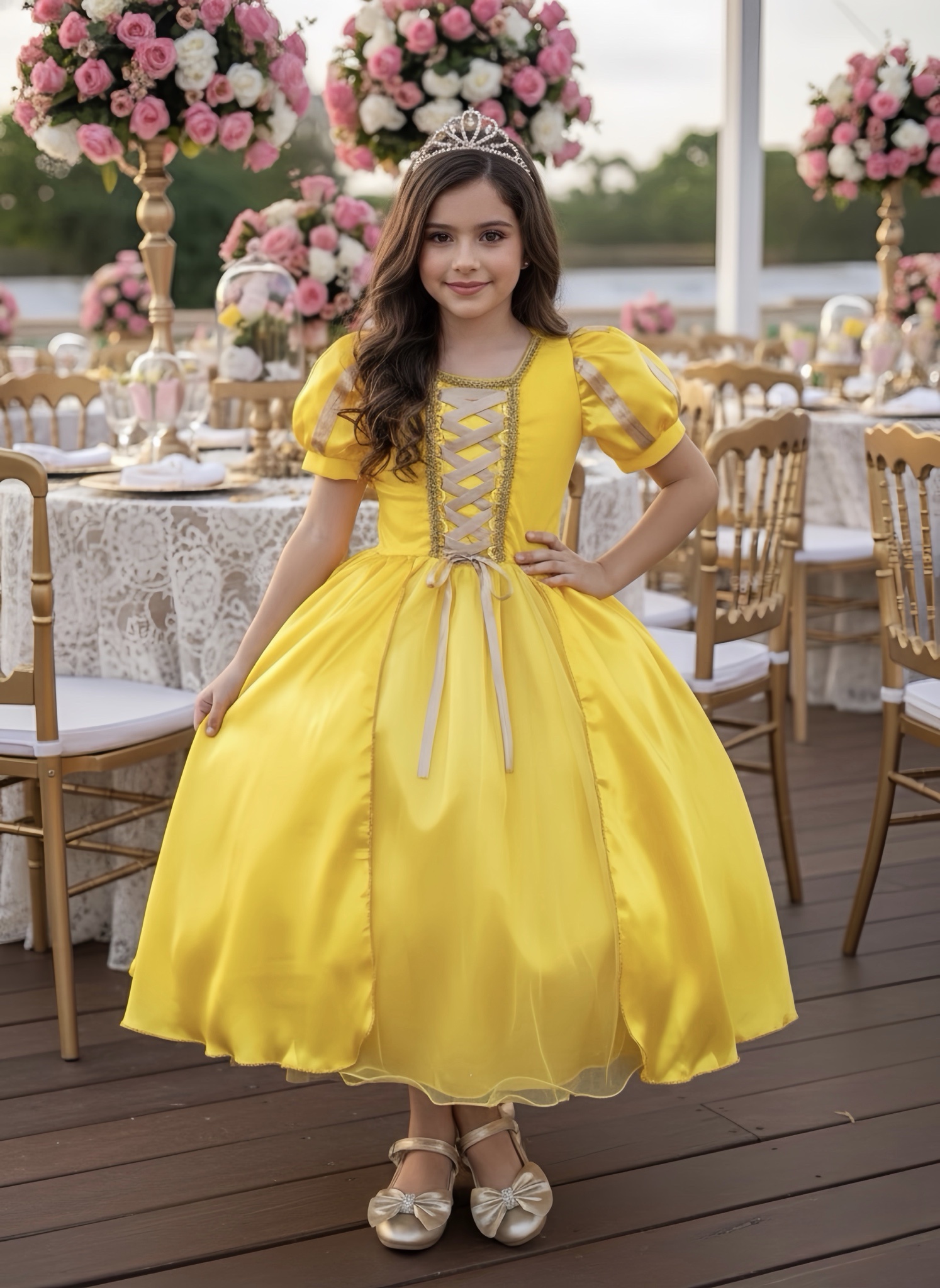 Fantasia Infantil Princesa Bela e a Fera Amarelo Festas