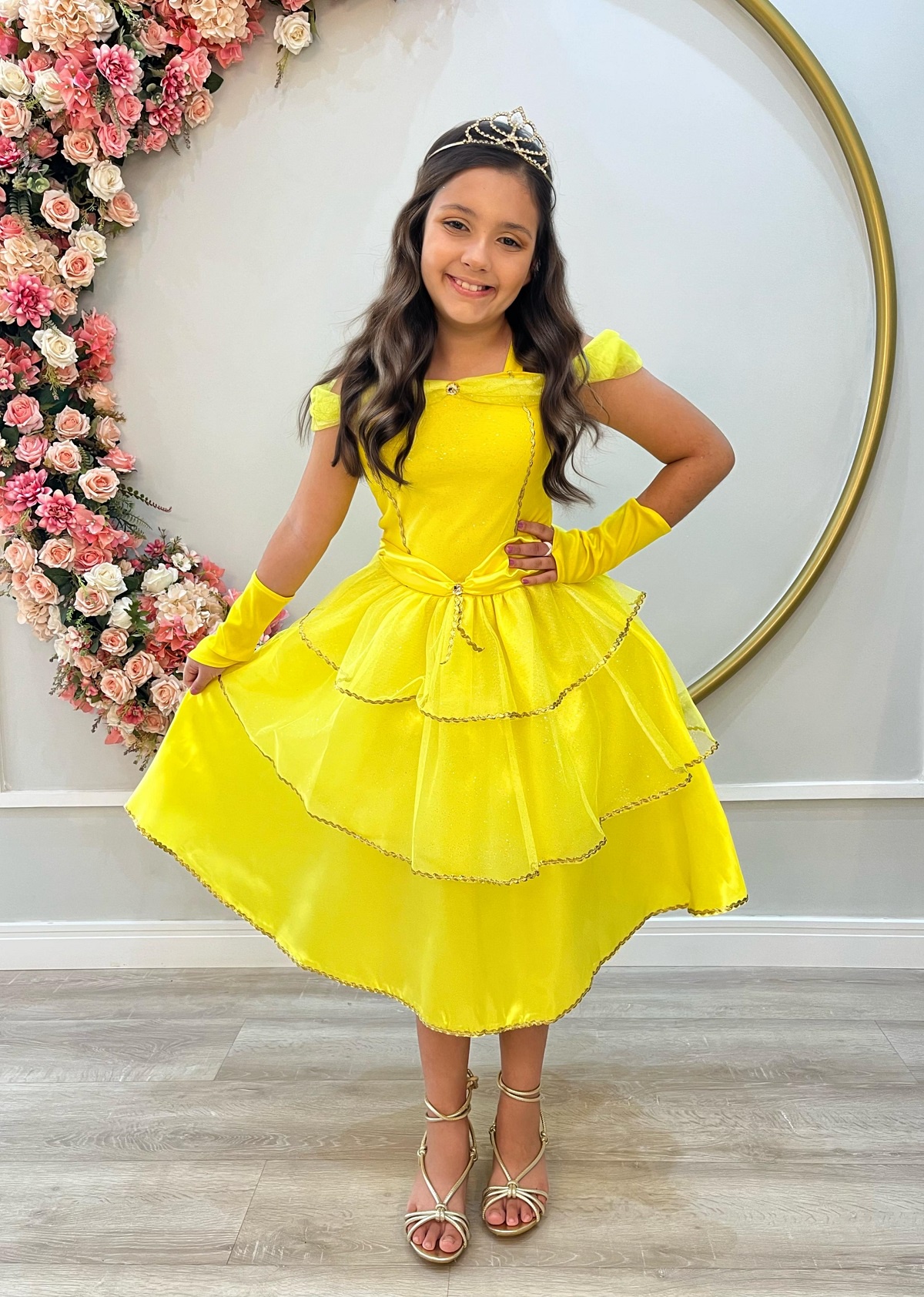 Fantasia Infantil Princesa Bela e a Fera C/ Luvas Festas