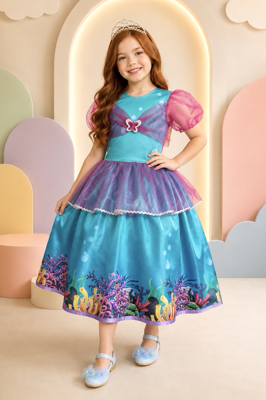 Fantasia Infantil Princesa Pequena Sereia Ariel Festas