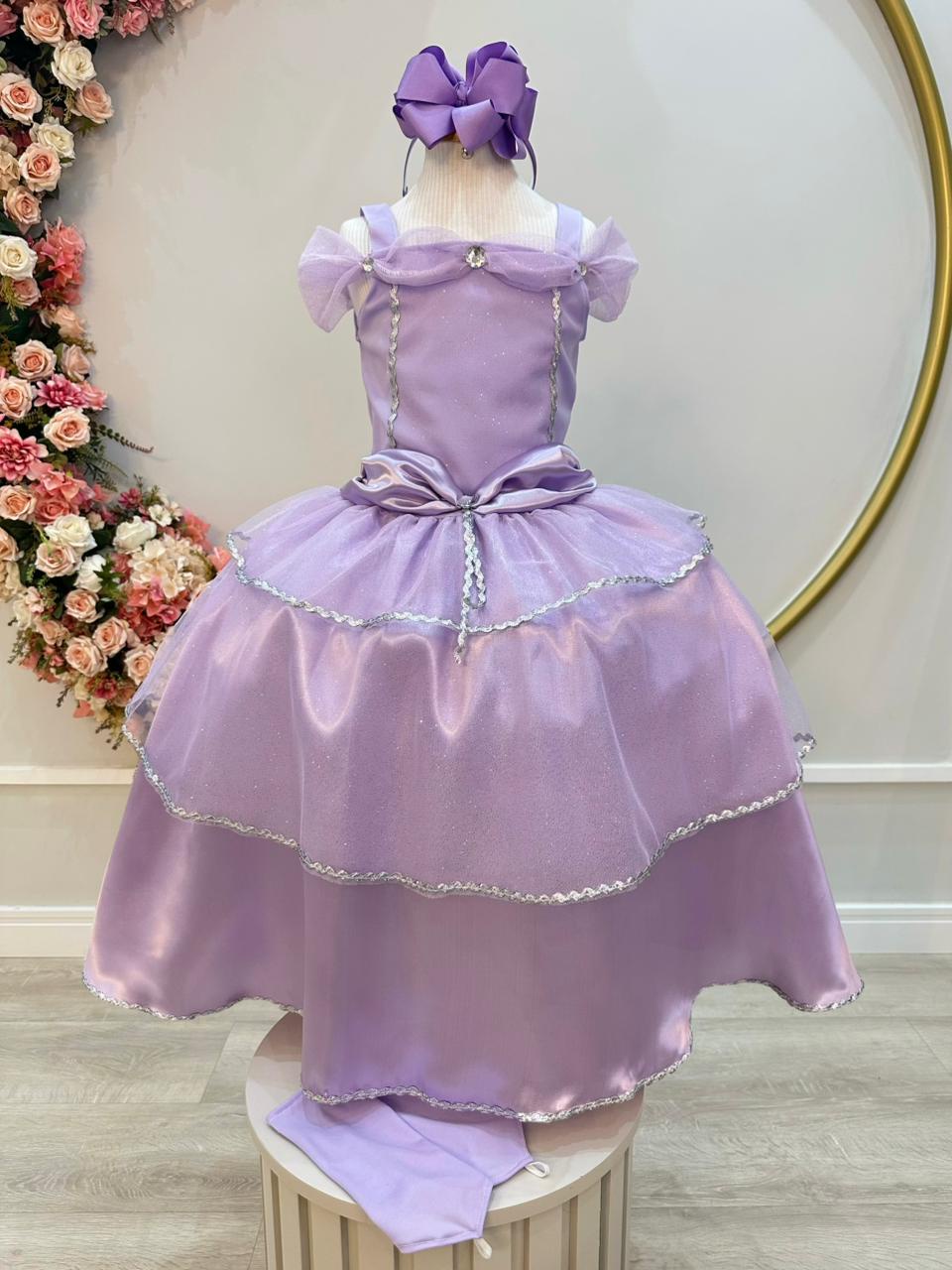 Fantasia Infantil Princesa Rapunzel C/ Glitter Com Luvas