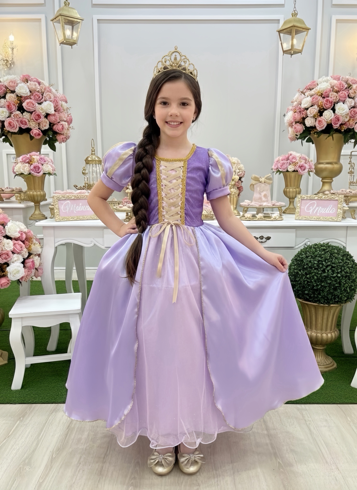 Fantasia Infantil Lilás Princesa Rapunzel Festas