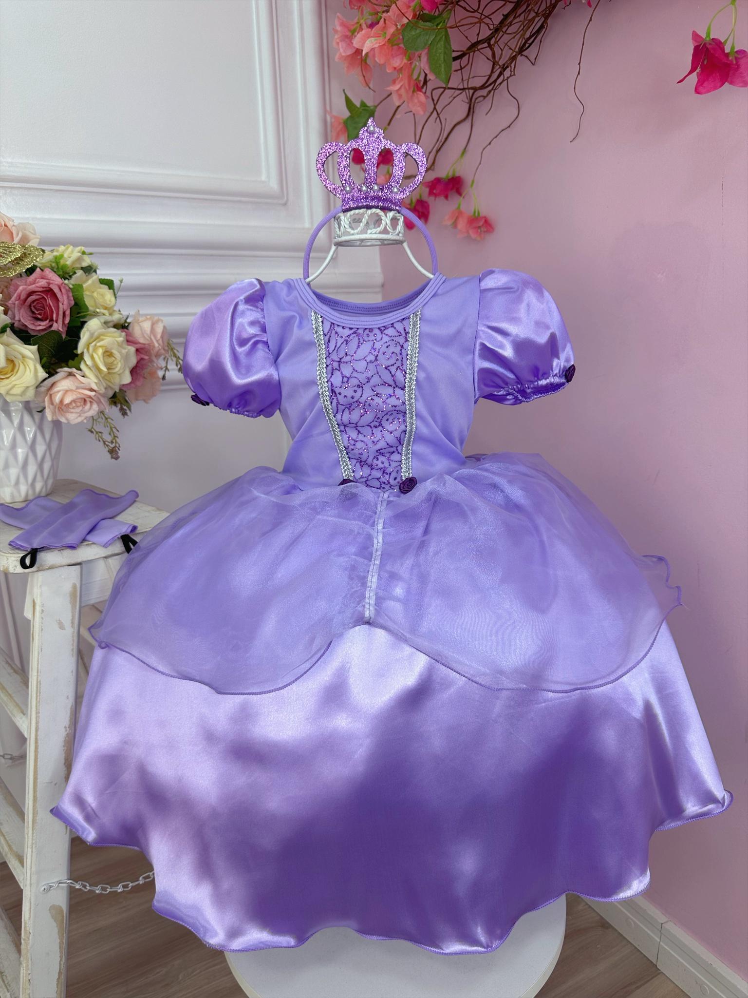 Fantasia Infantil Princesa Sofia com Tiara e Luva Festa