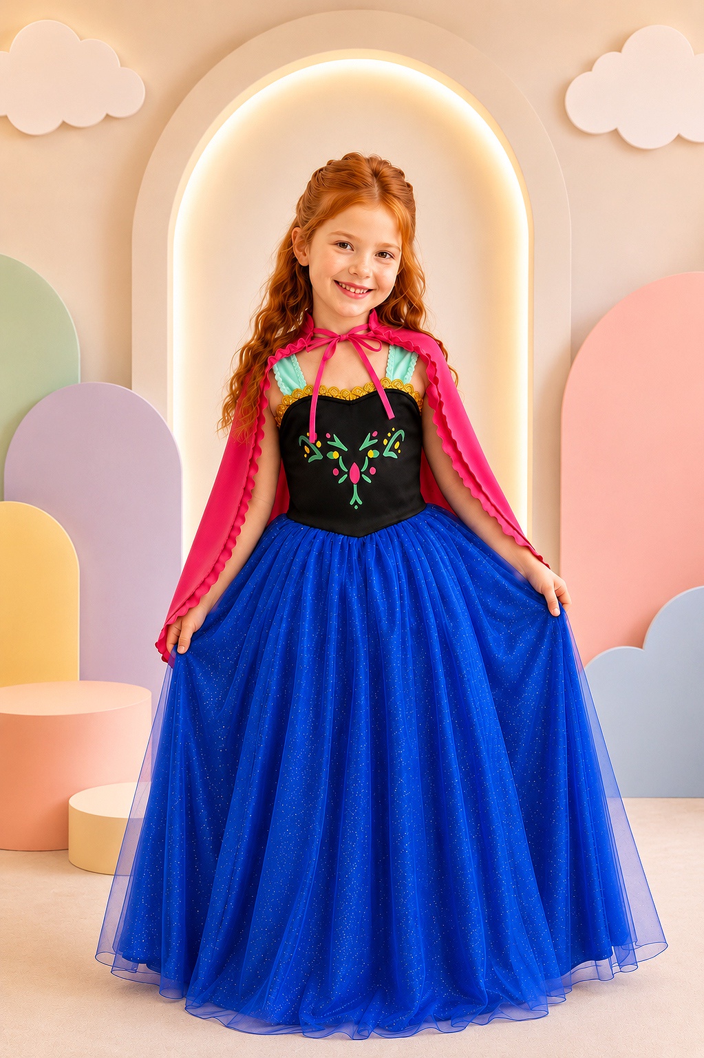 Fantasia Infantil Princesas Anna Frozen C/ Capa Festas Luxo