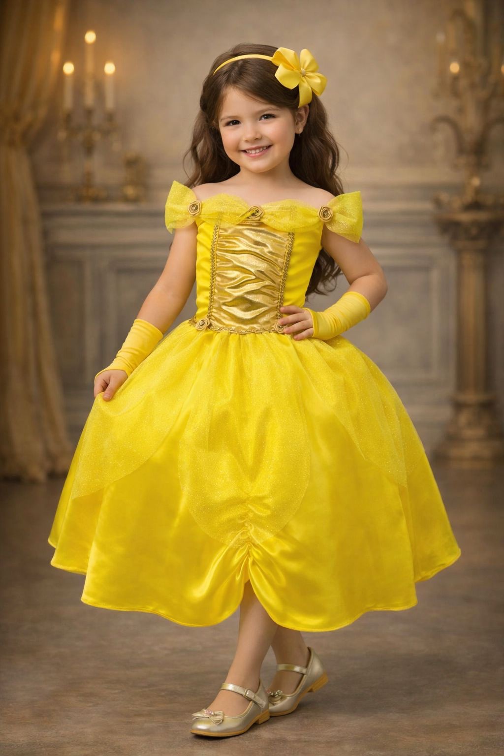 Fantasia Infantil Princesas Aurora Bela e a Fera Com Luvas