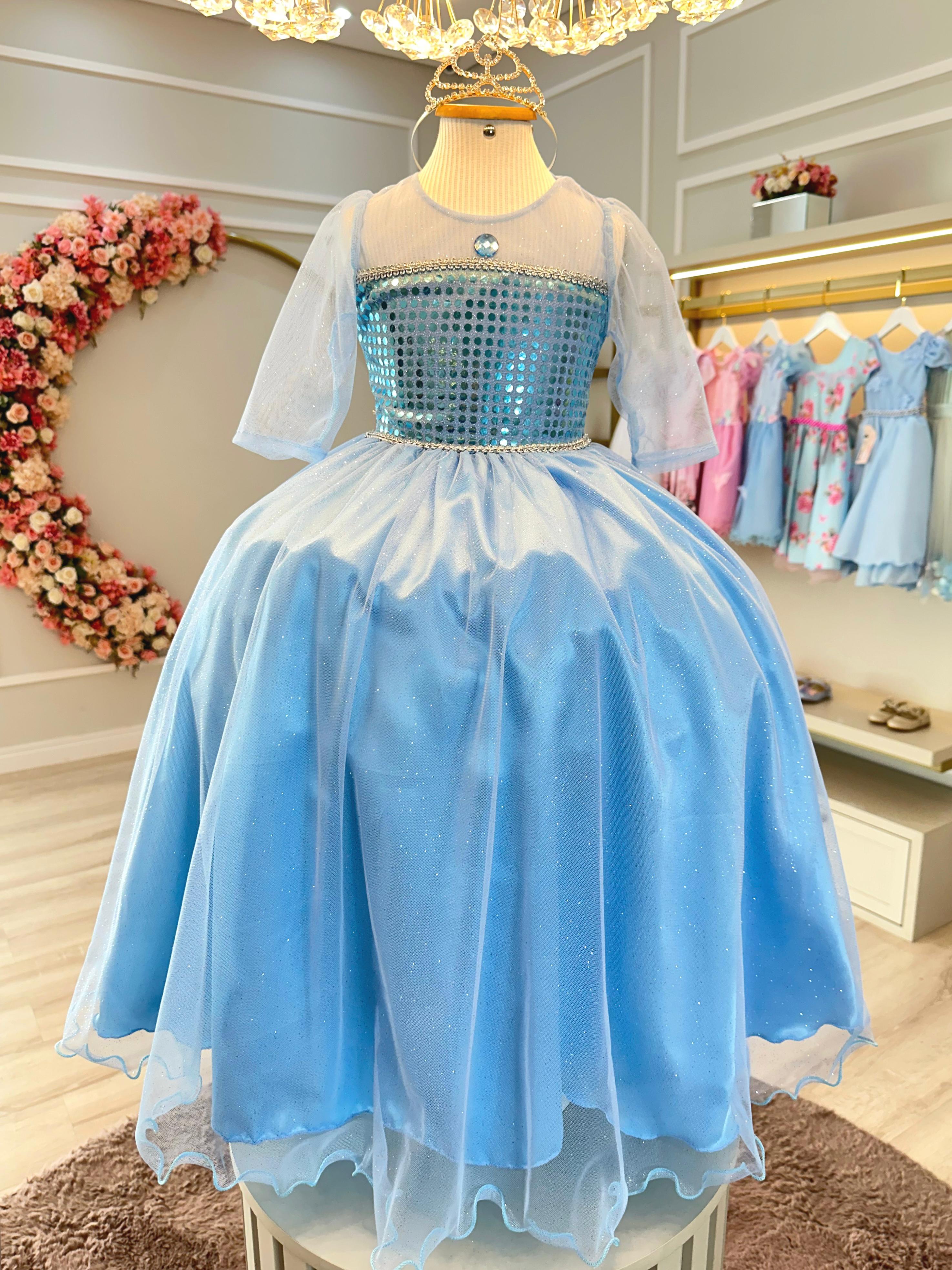 Fantasia Infantil Princesas Elsa Frozen Com Capa Festas Luxo