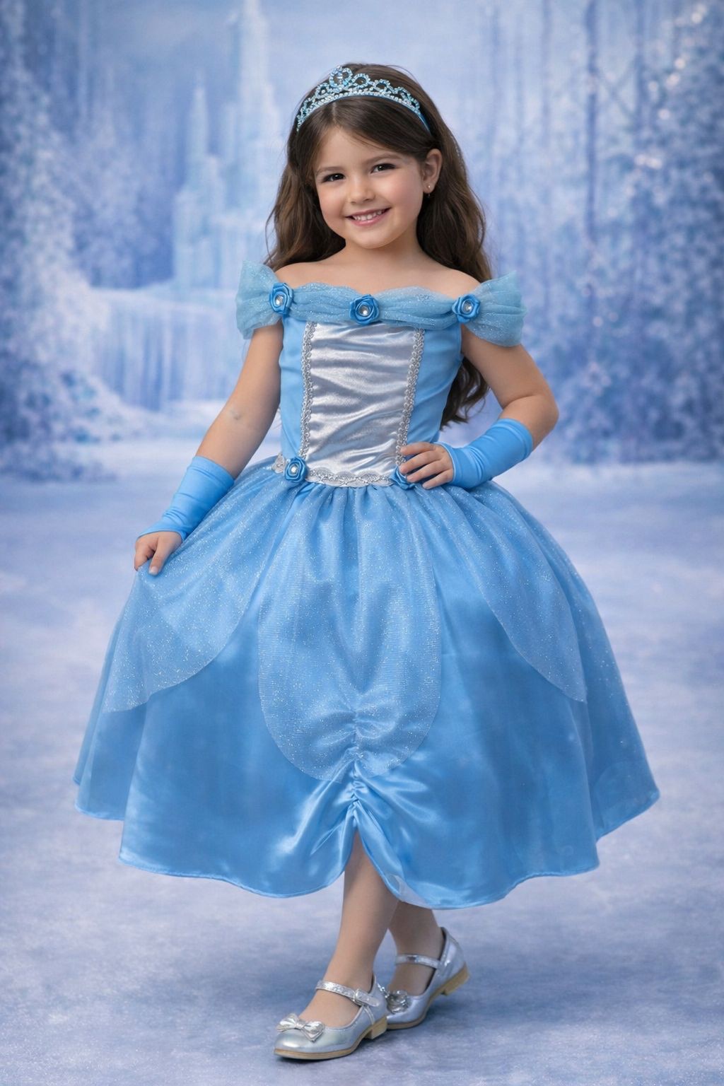 Fantasia Infantil Princesas Frozen e Cinderela Com Luvas