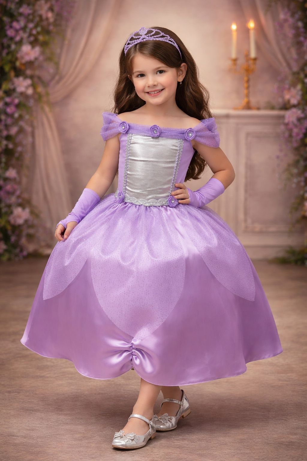 Fantasia Infantil Princesas Sofia e Rapunzel Com Luvas