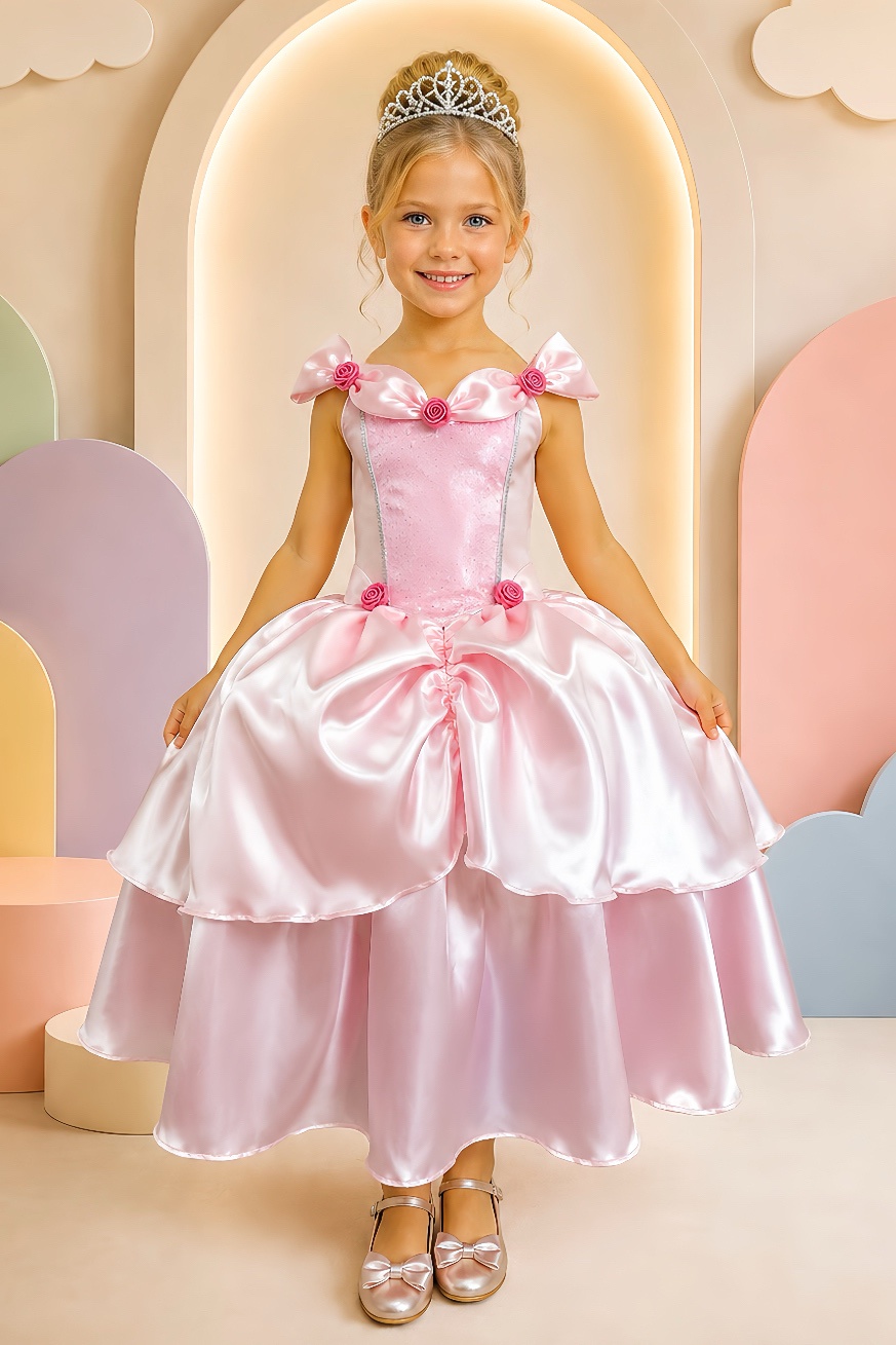 Fantasia Infantil Rosa Princesas Aurora Bela