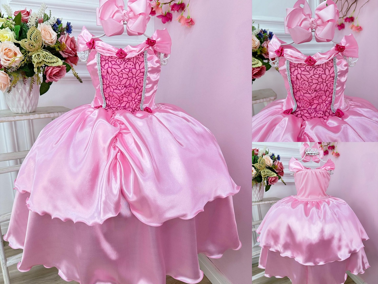 Fantasia Infantil Rosa Princesas Bela Adormecida e Aurora