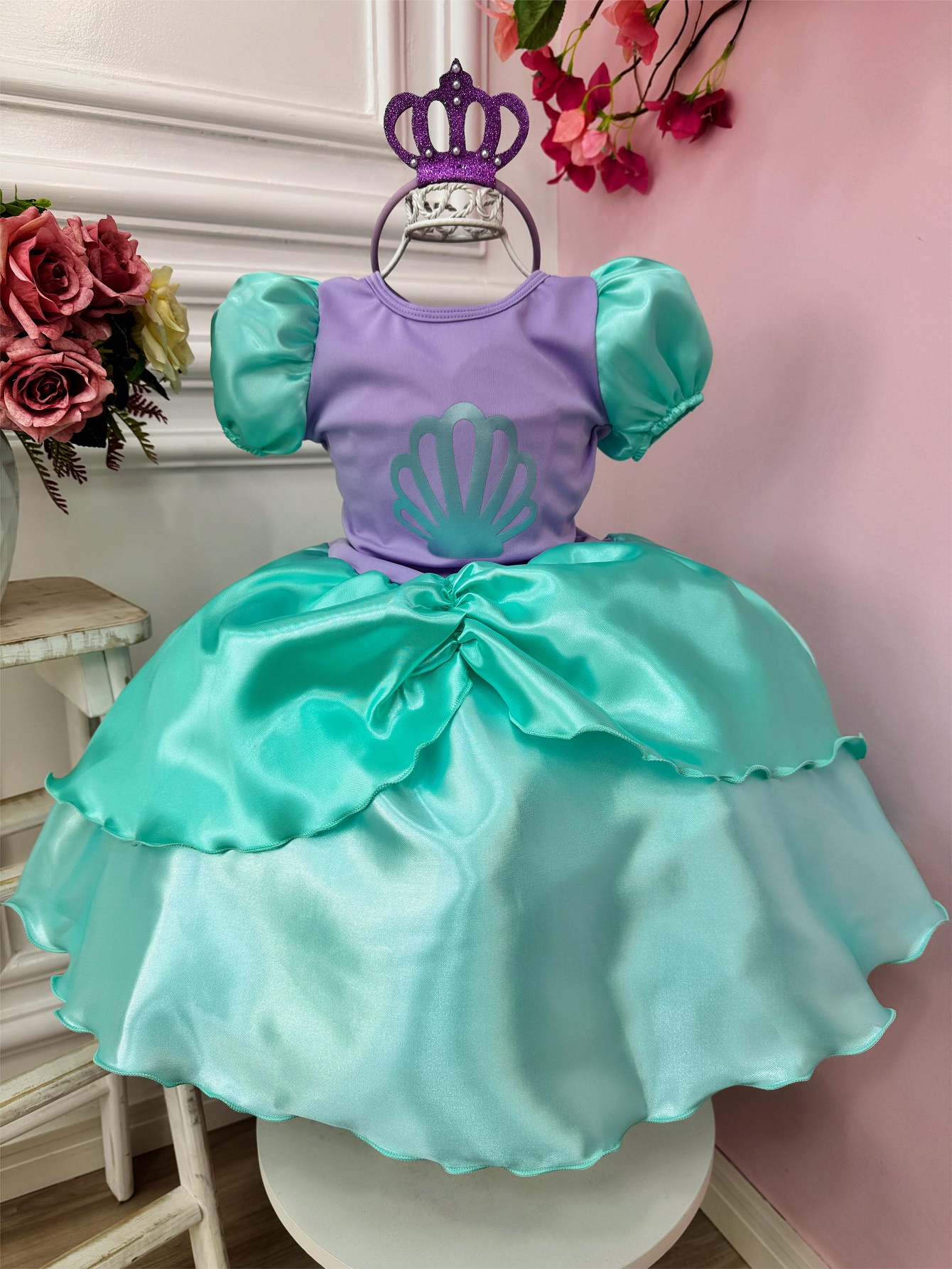Fantasia Infantil da Sereia Ariel Acompanha a Tiara Luxo