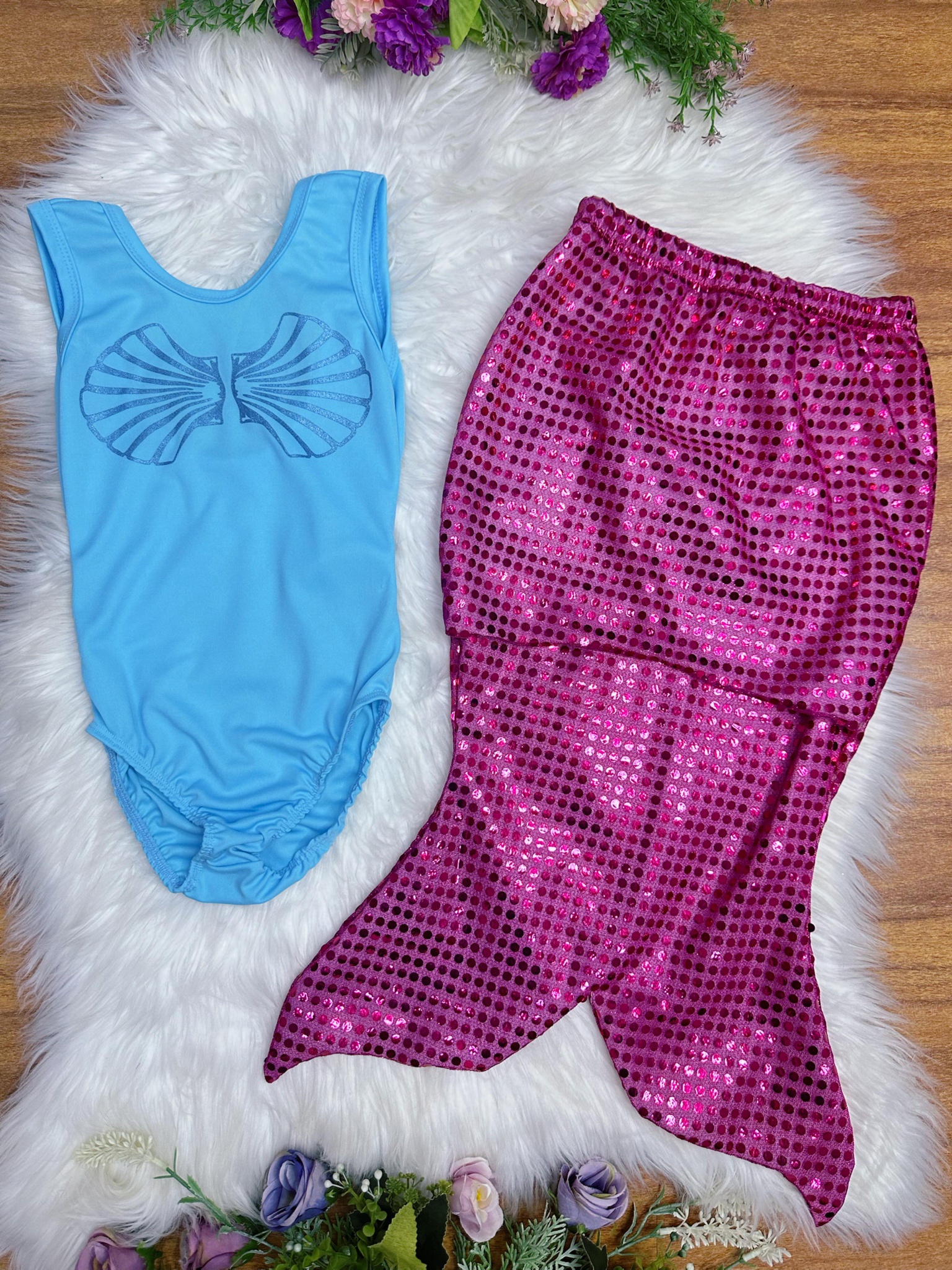 Fantasia Infantil Sereia Escamas Azul e Pink Festas