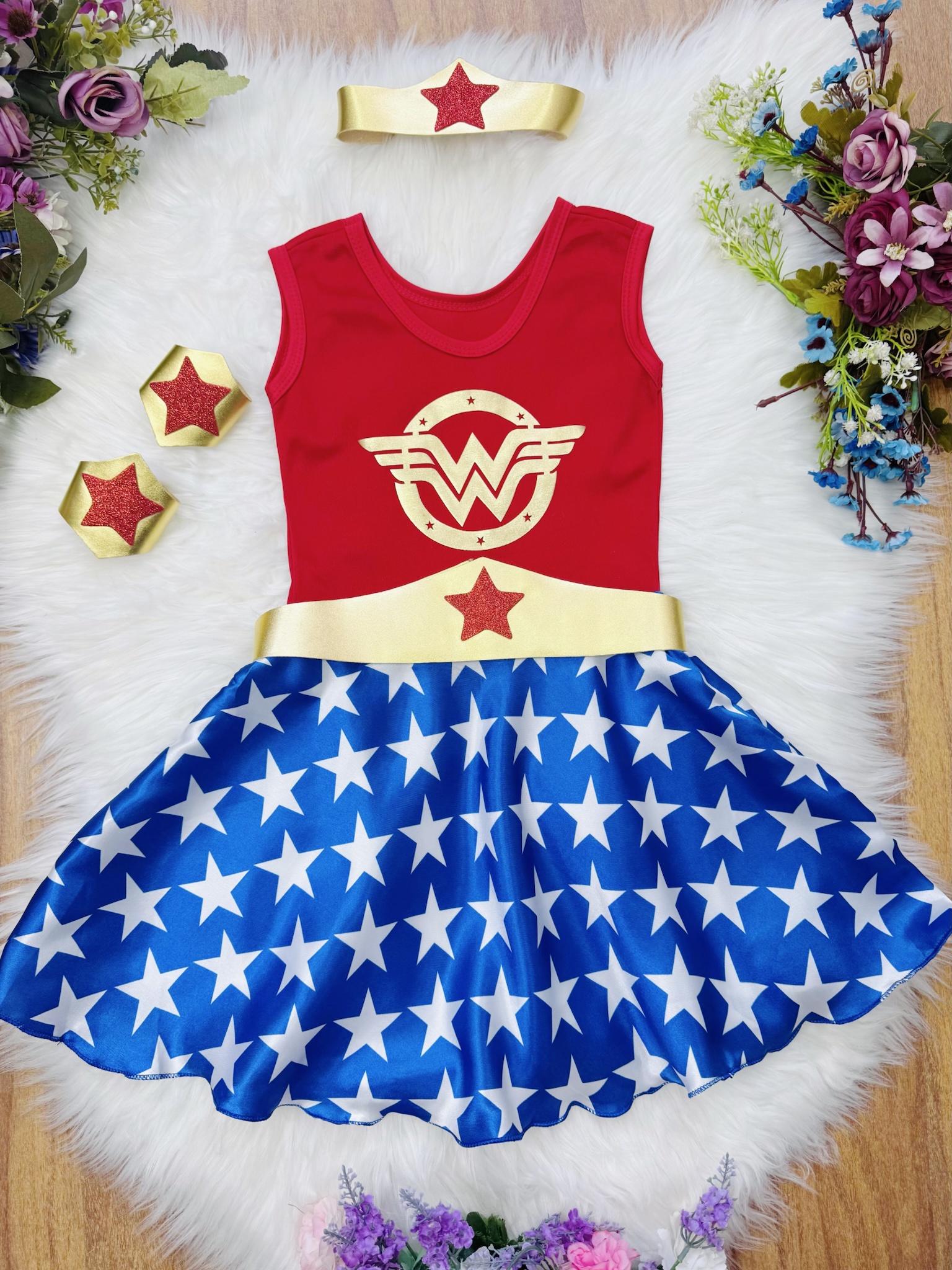 Fantasia Infantil Temática da Mulher Maravilha C/ Acessórios