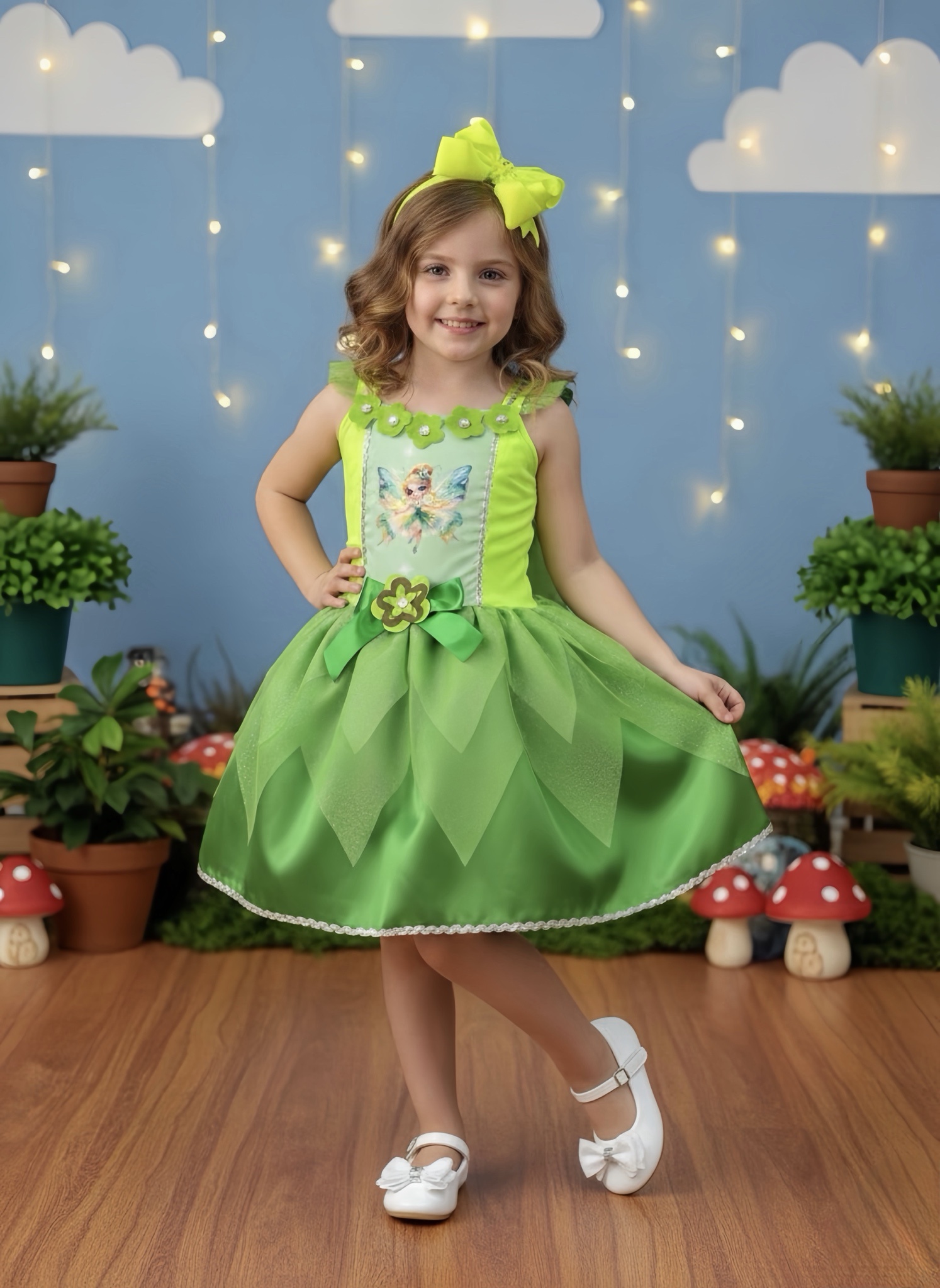 Fantasia Infantil Verde Fada Encantada Festas