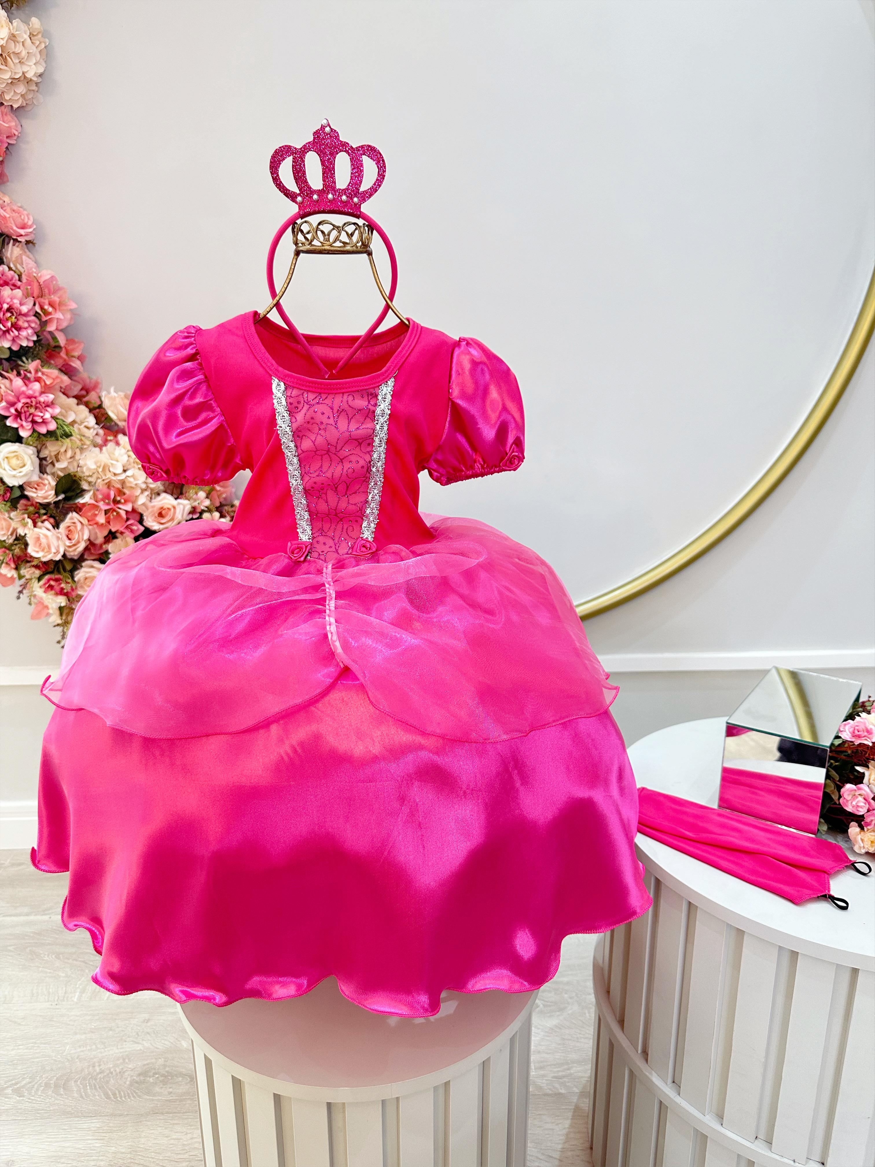 Fantasia Infantil Princesa  Aurora Pink Acompanha Tiara e Luva