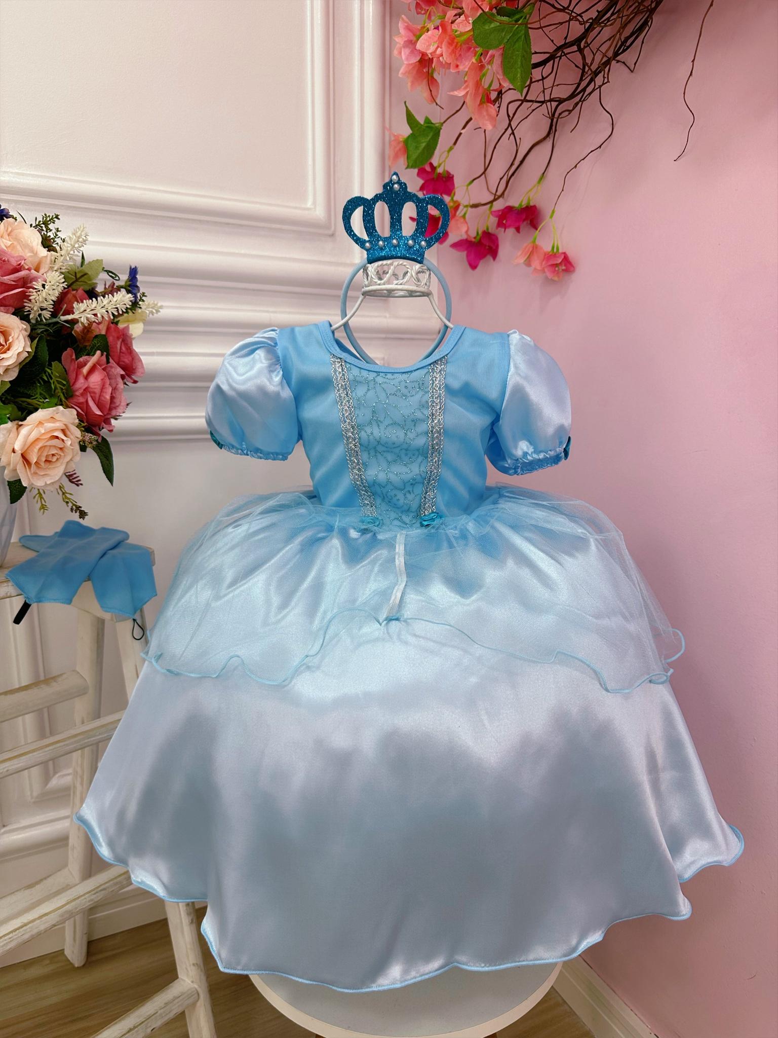 Kit Princesa Fantasia Infantil Frozen C/ Tiara e Luva Luxo