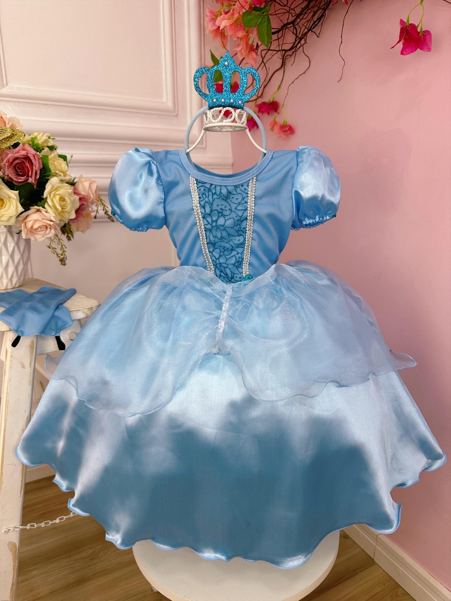 Kit Princesa Fantasia Infantil Frozen Com Luva e Tiara Festa