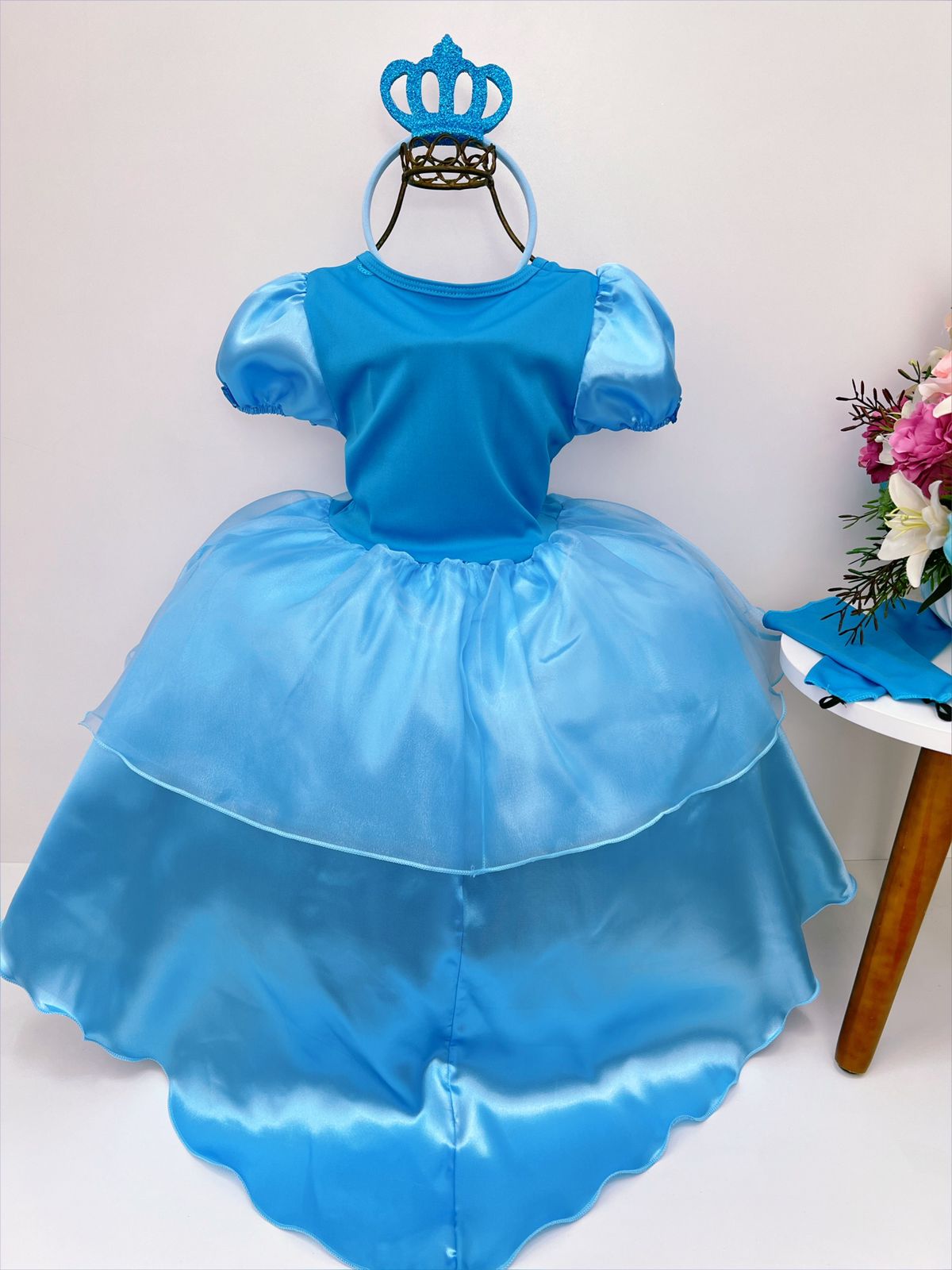 Vestido Fantasia Infantil Luxo Princesas Com Luva E Coroa