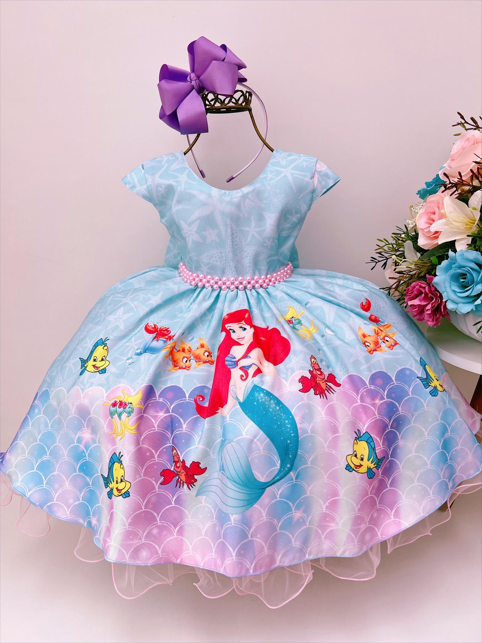 Pequena Sereia Fantasia Infantil Vestido Calda Princesa Mar