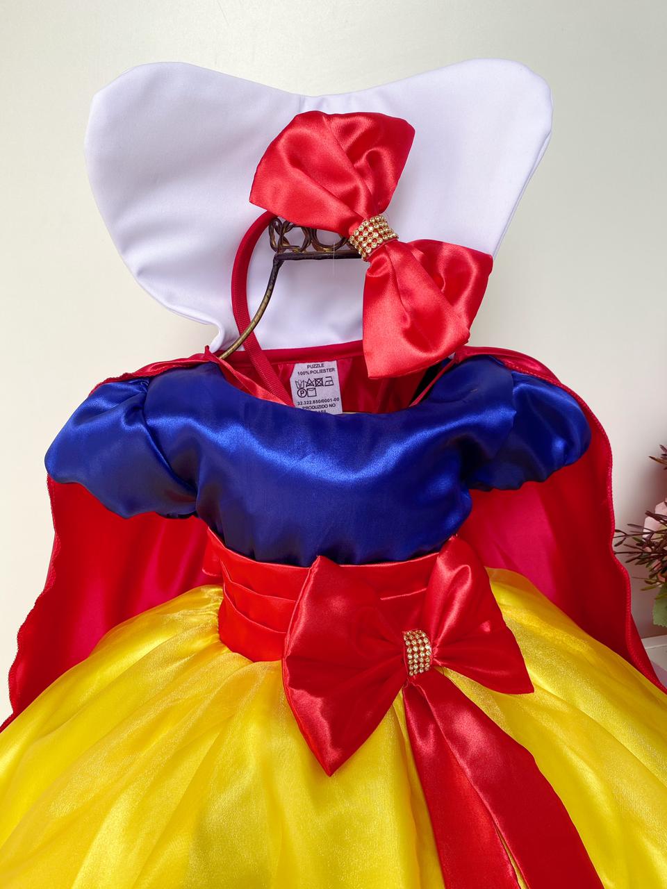 Vestido Infantil Fantasia Branca De Neve Disney Tam 6 a 12