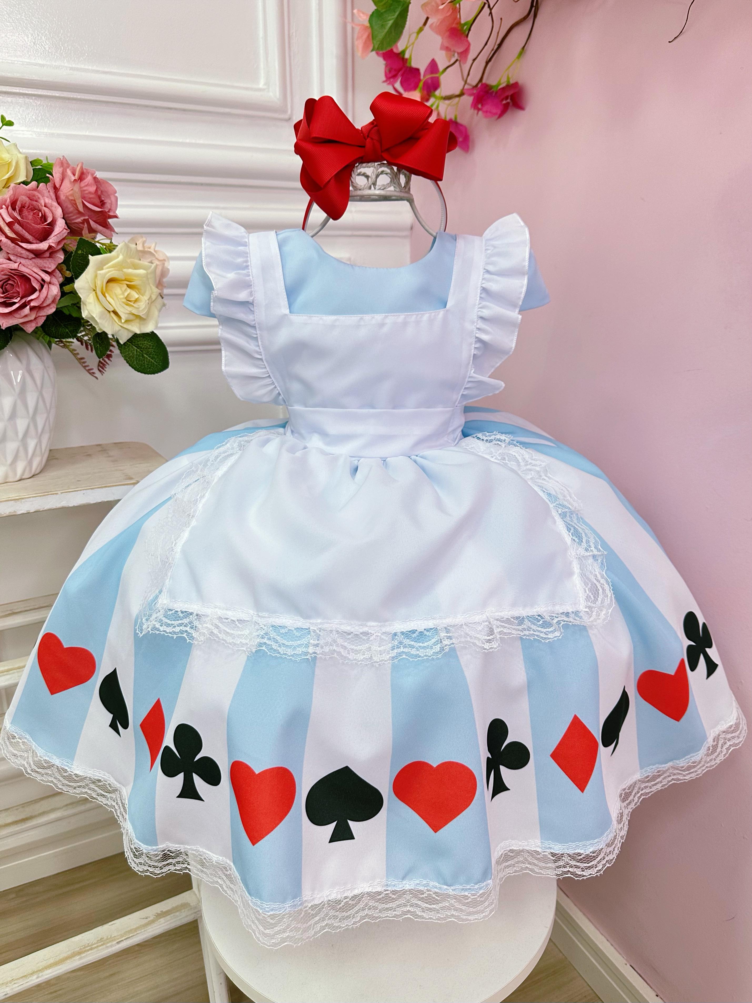 Vestido Infantil Alice no Pais das Maravilhas Festas Luxo