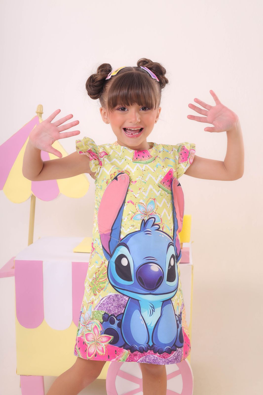 Vestido Infantil Amarelo Lilo e Stitch Luxo Festas