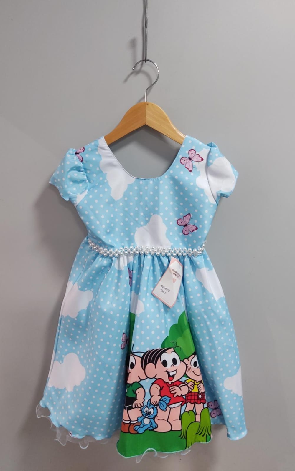 Vestido Infantil Azul Claro Turma da Mônica Festas