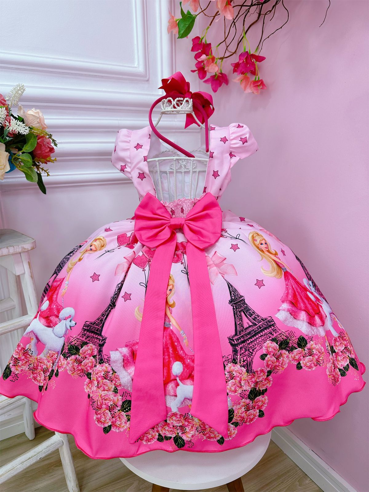 Vestido Infantil meninas Barbie rosa aniversário temático - LUXO