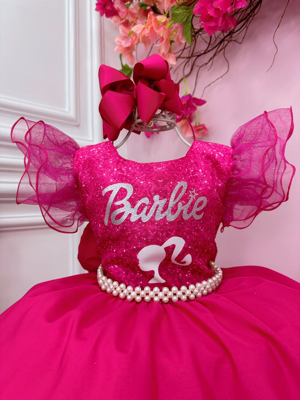 Vestido Infantil Barbie em Paris Rosa e Pink Cinto Pérolas - Fabuloso Ateliê