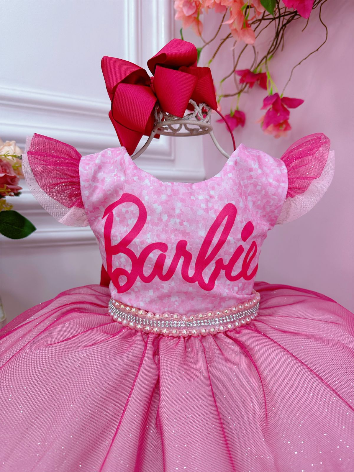 Vestido Infantil Barbie Rosa Luxo