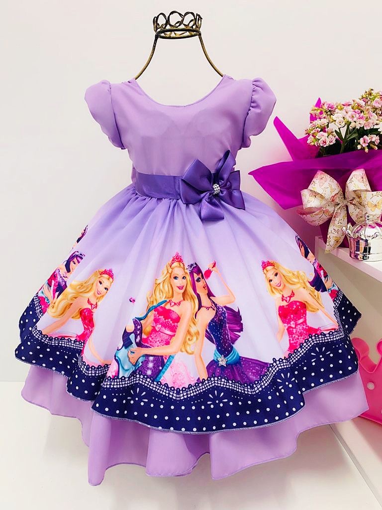 Vestido Infantil Barbie Roxa Luxo Princesas Festas