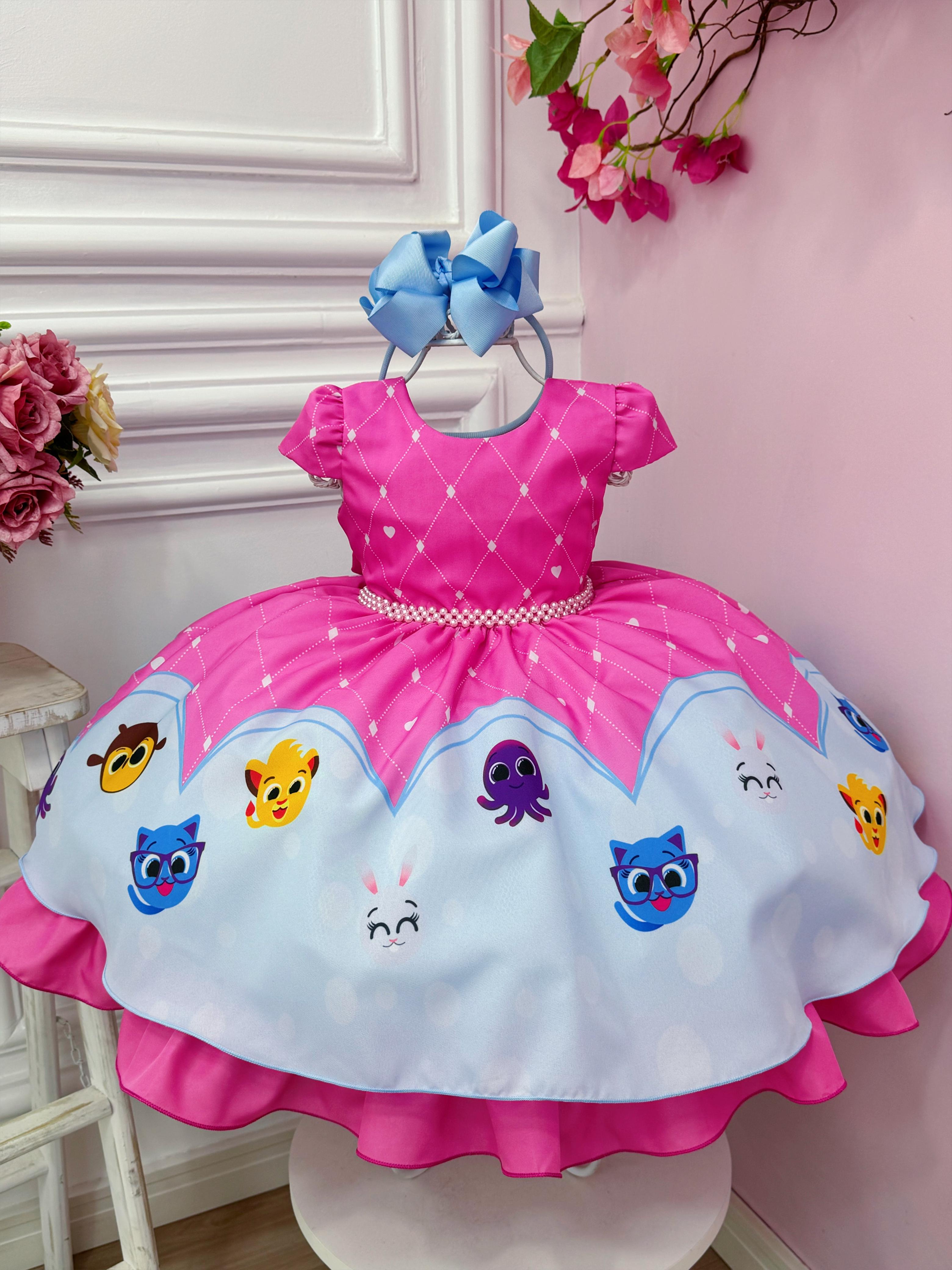 Vestido Infantil Bolofofos Rosa Colorido Festas Luxo Pérolas