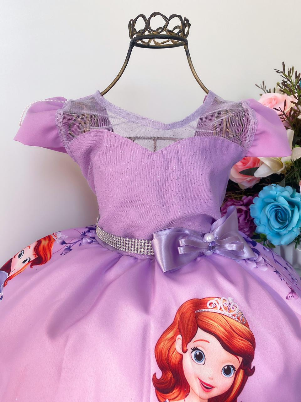 Vestido Infantil Princesa Sofia Lilás Luxo Cinto Strass - Rosa Charmosa  Atacado