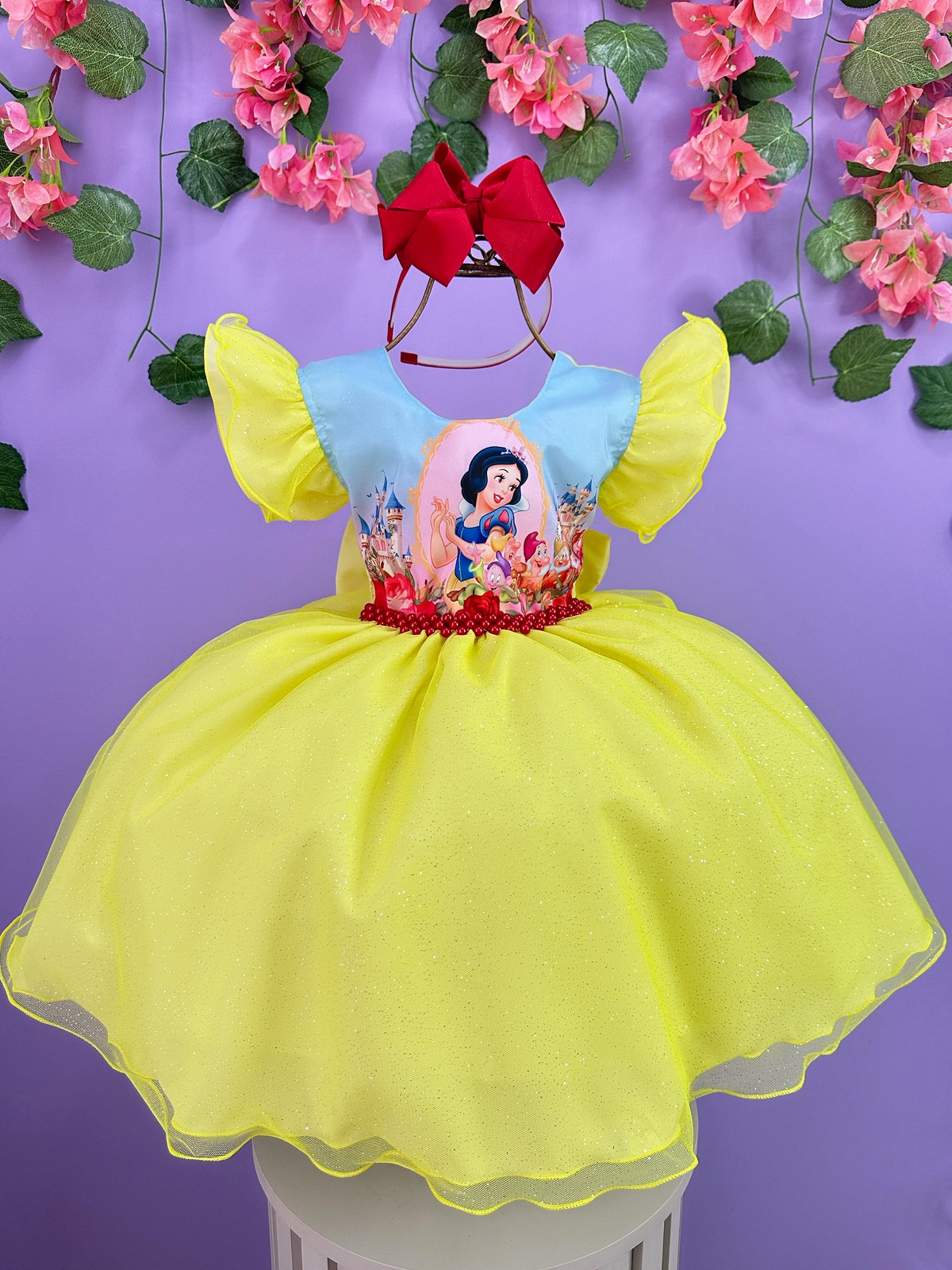 Vestido Infantil Branca de Neve e os 7 anões Colorido Festas