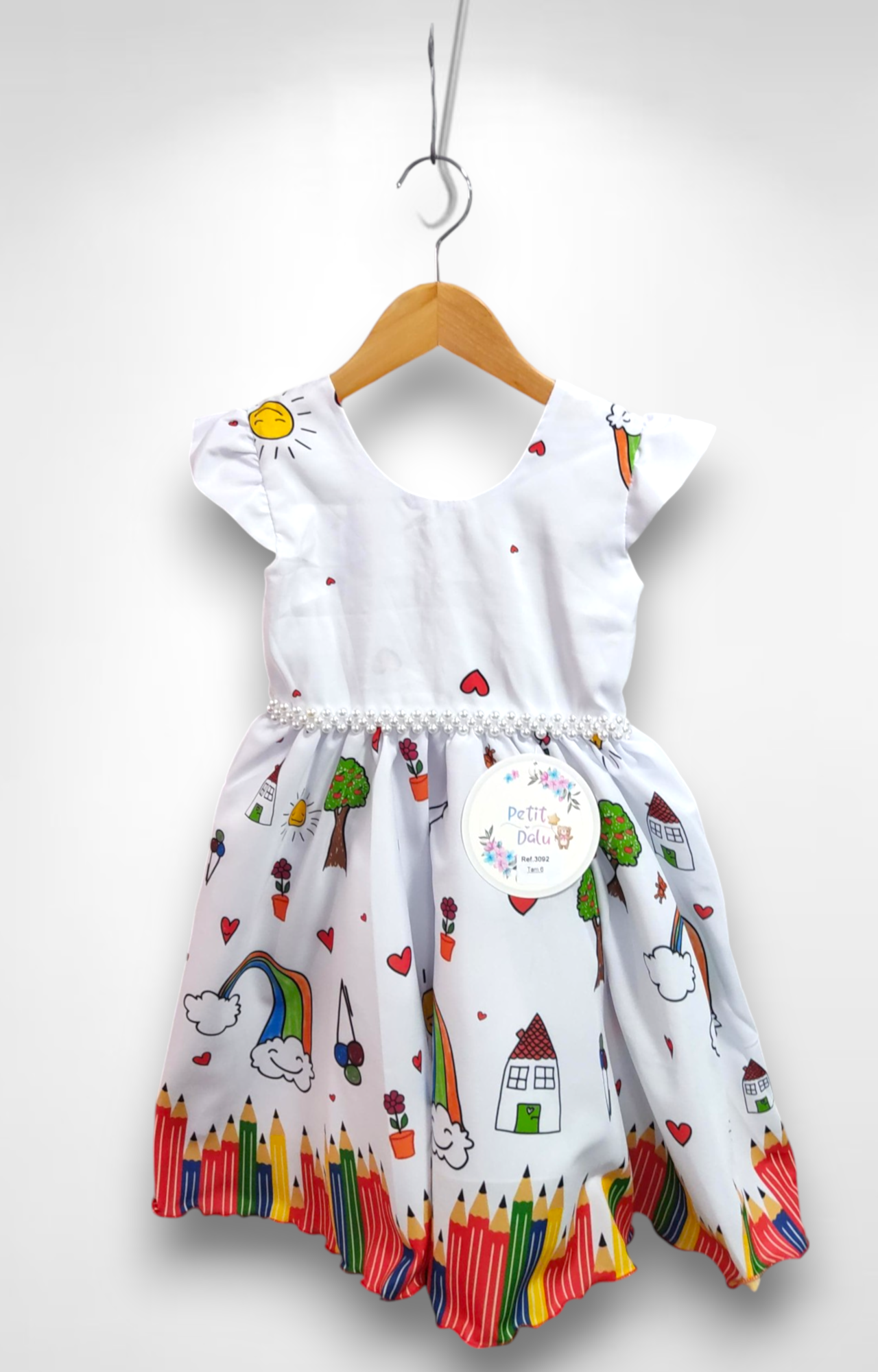 Vestido Infantil Branco Aquarela C/ Cinto de Pérolas Festas