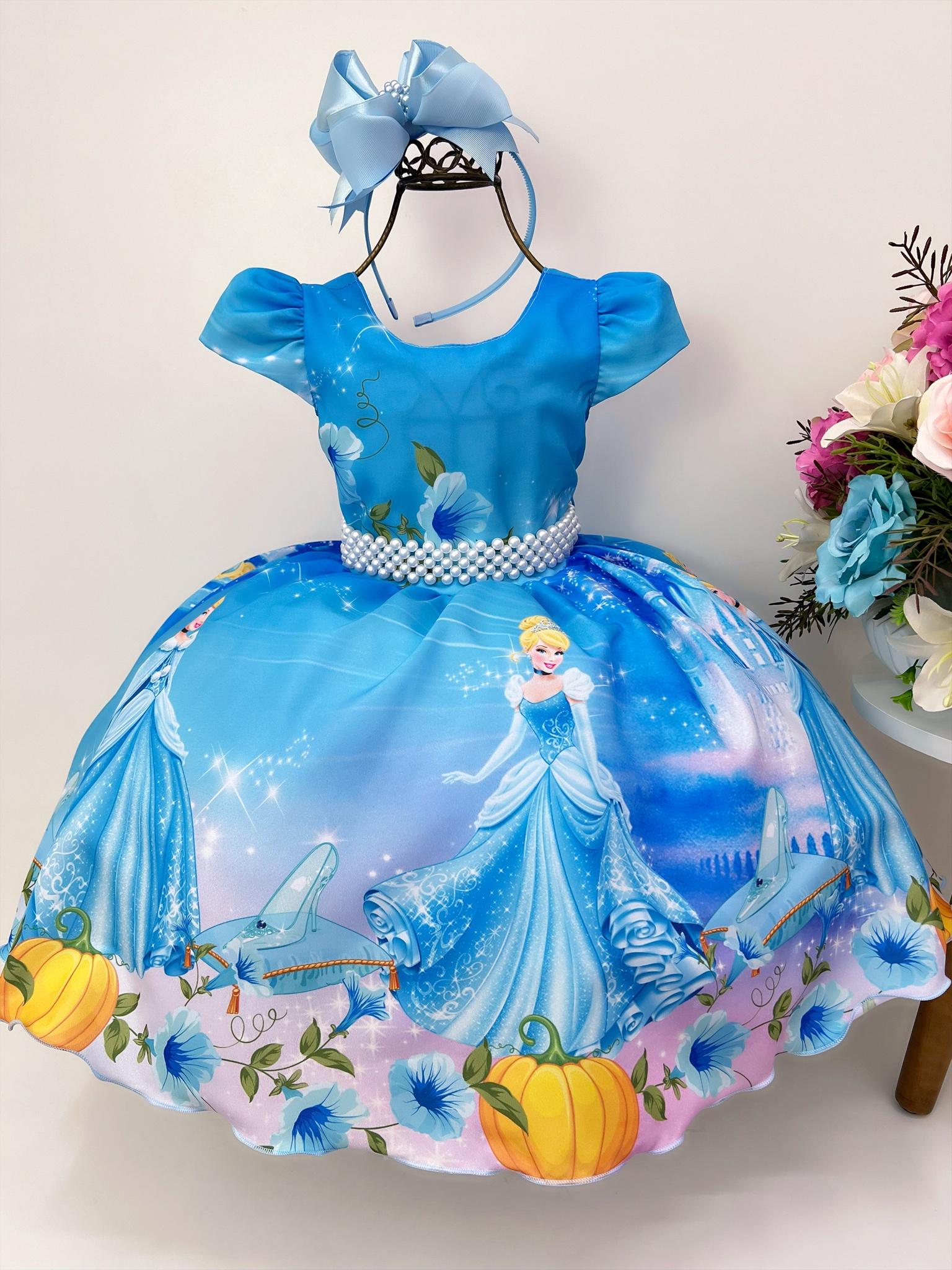 Vestido Infantil Azul Bebê Princesas Cinto Pérolas Luxo - Rosa Charmosa  Atacado