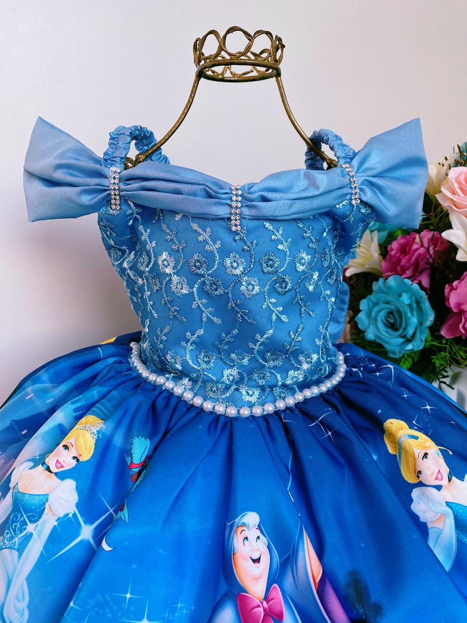 Vestido Azul Luxo / Cinderela/ Tam 1 e 3