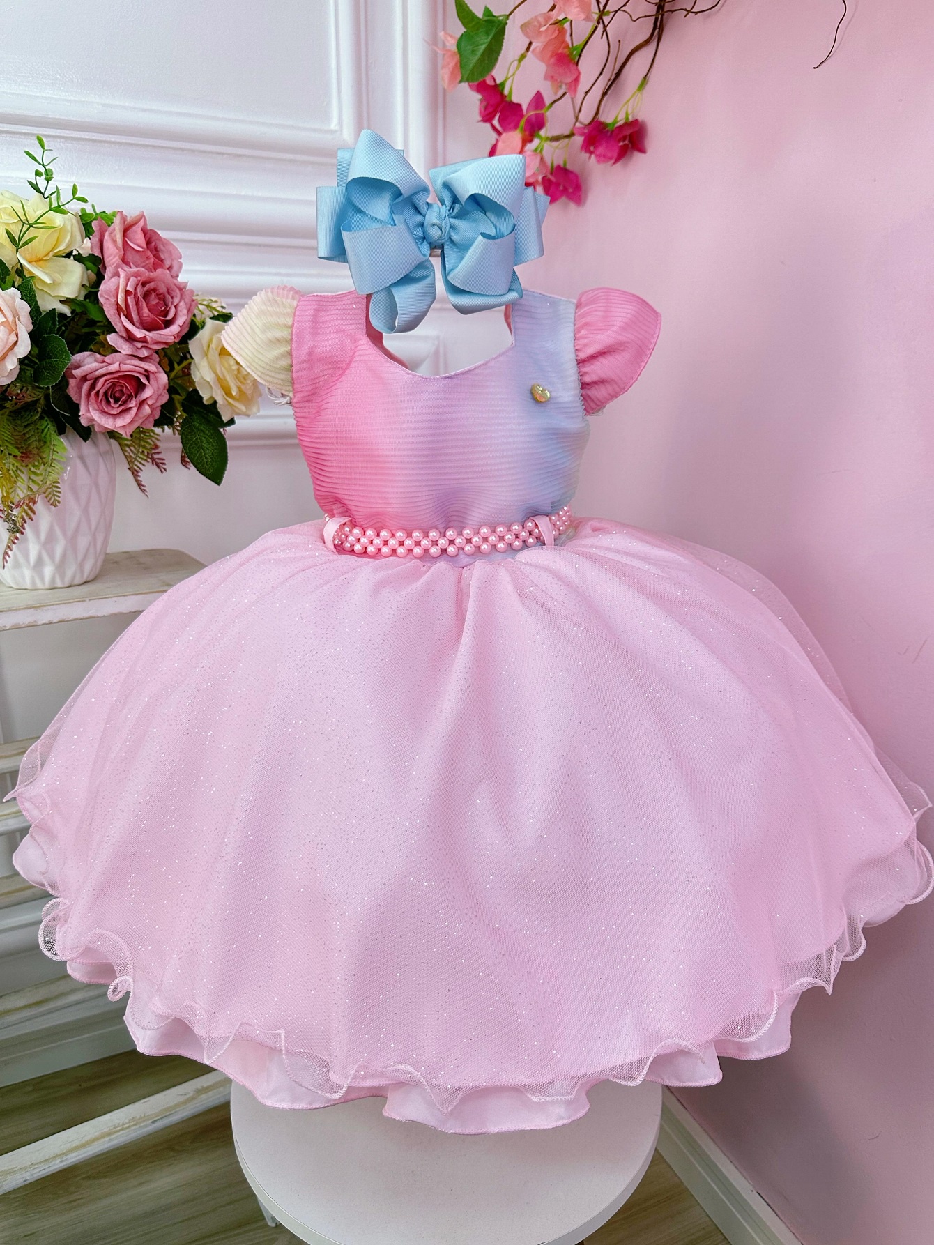 Vestido Infantil Colorido Fadinha Com Aplique de Asa Festas