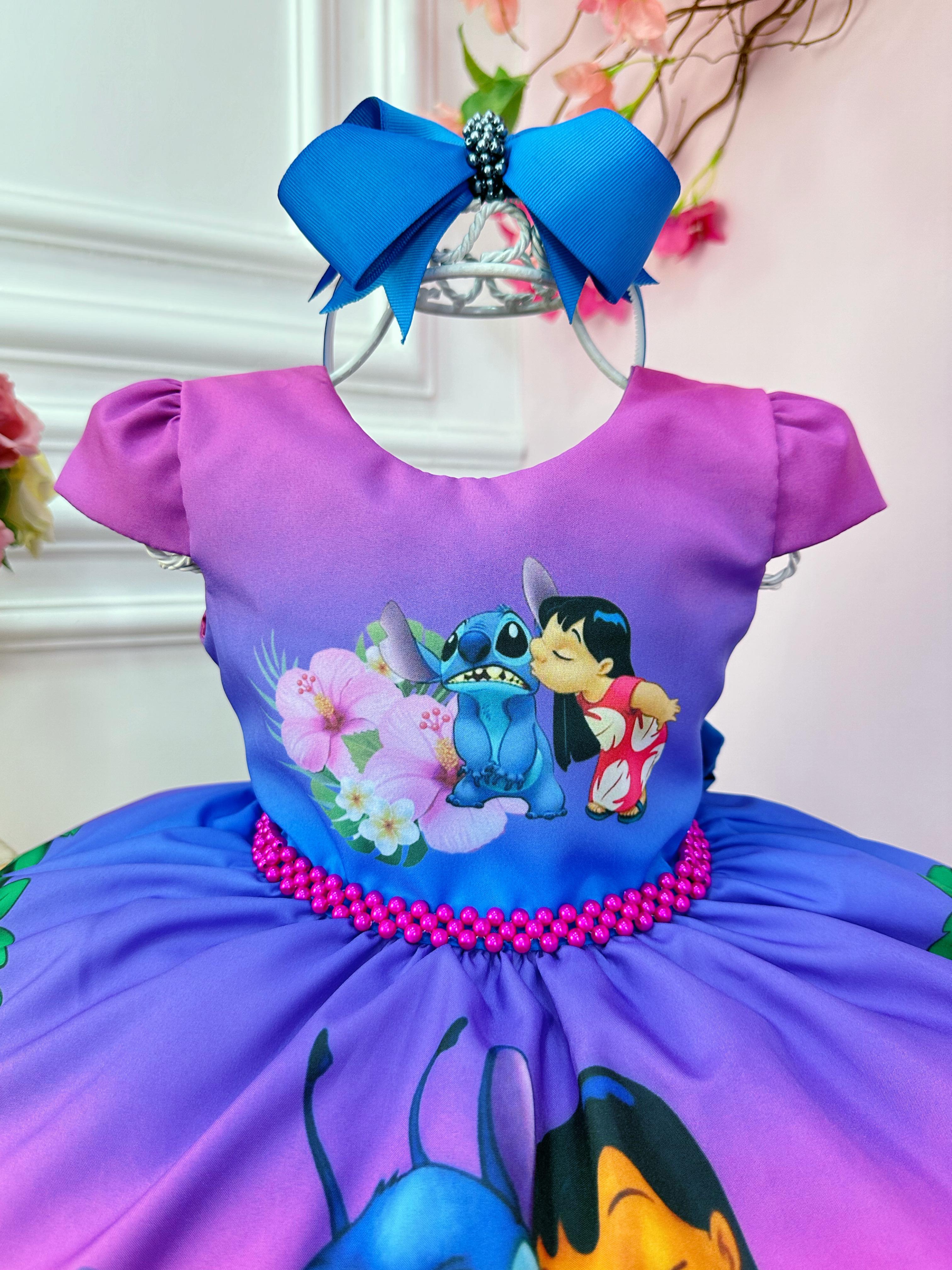 Vestido Infantil da Lilo e Stitch Colorido C/ Pérolas Festas - Rosa ...