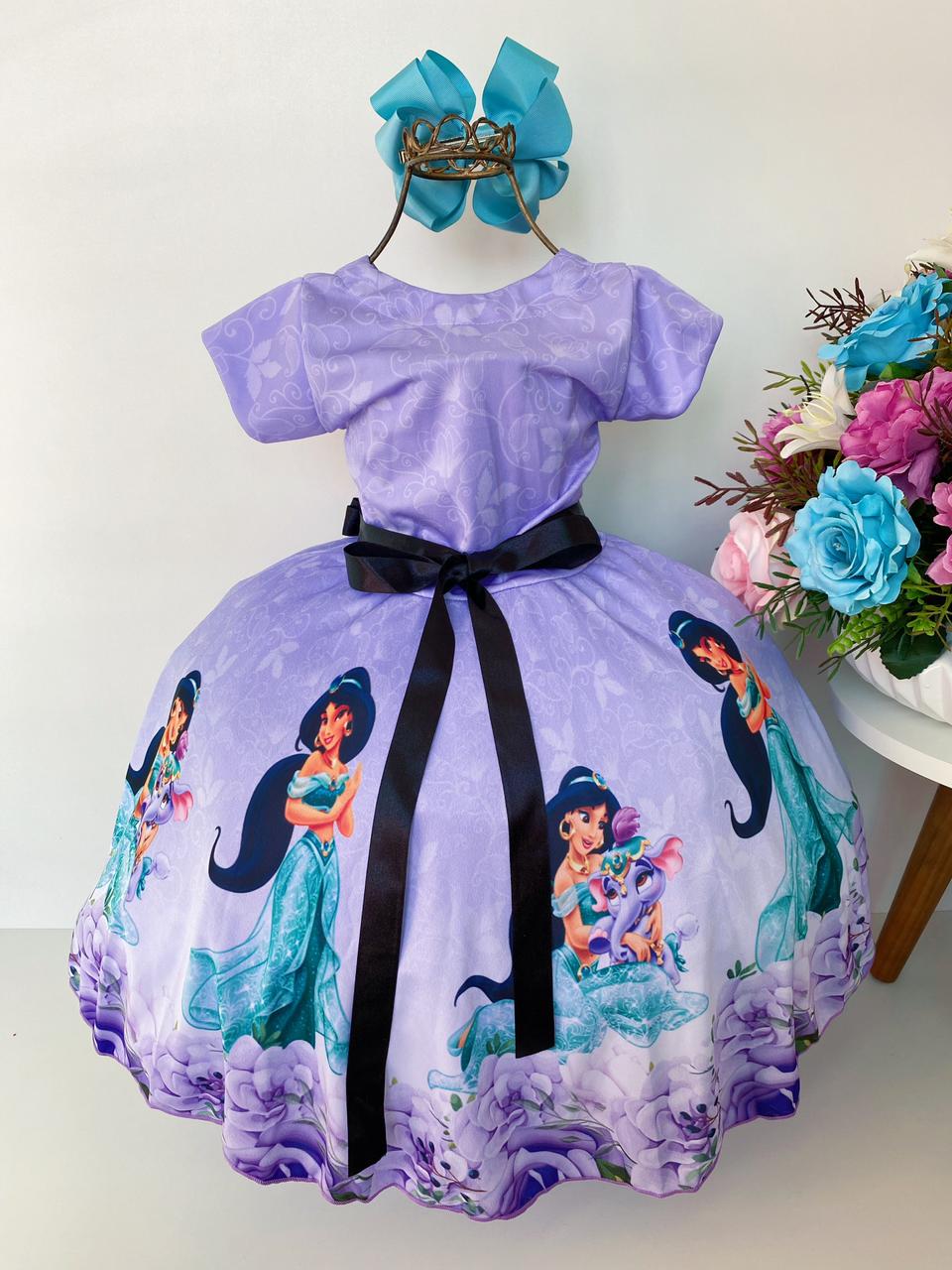 Vestido Infantil De Malha Princesa Jasmine Lilás - Rosa Charmosa Atacado