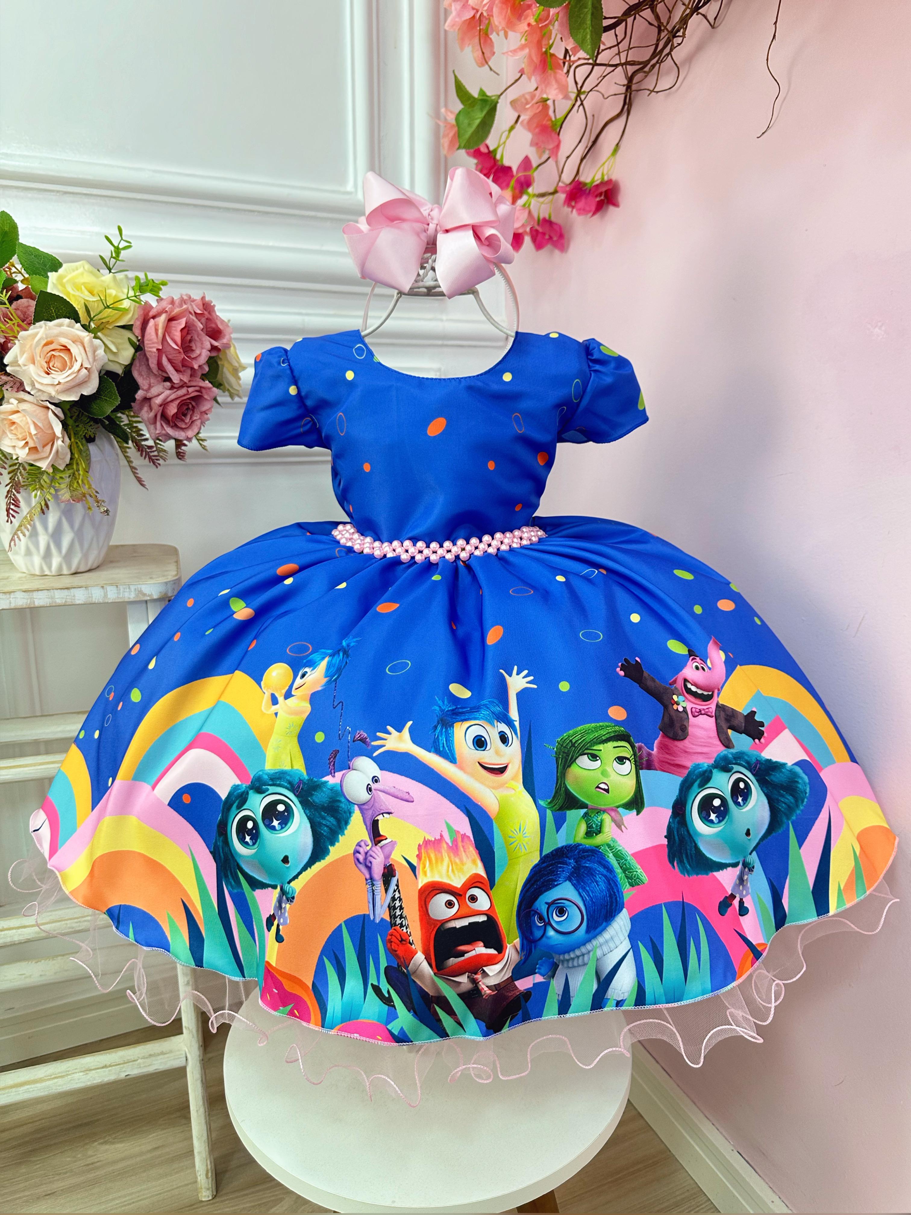 Vestido Infantil Divertidamente Azul C/ Cinto de Pérolas