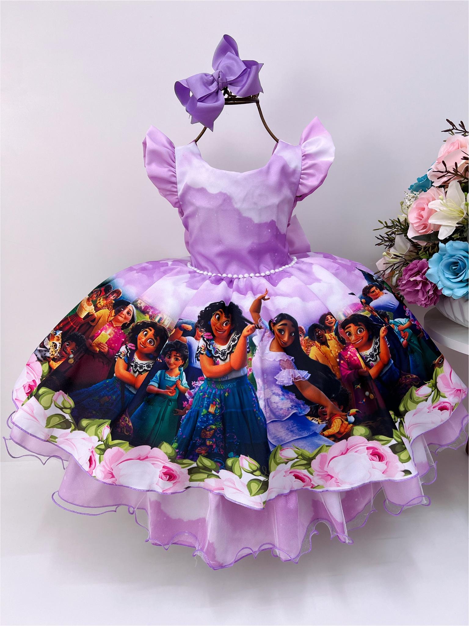 Vestido Infantil Encanto Lilás Luxo Cinto de Pérolas