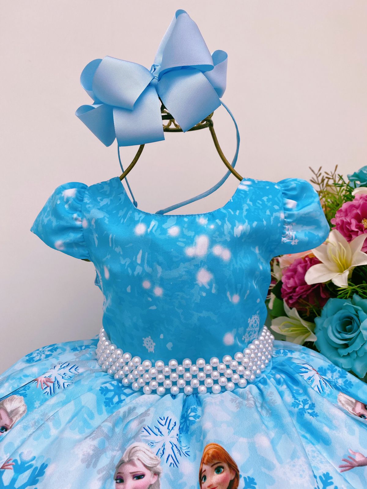 Vestido Infantil Azul Bebê Princesas Cinto Pérolas Luxo - Rosa Charmosa  Atacado