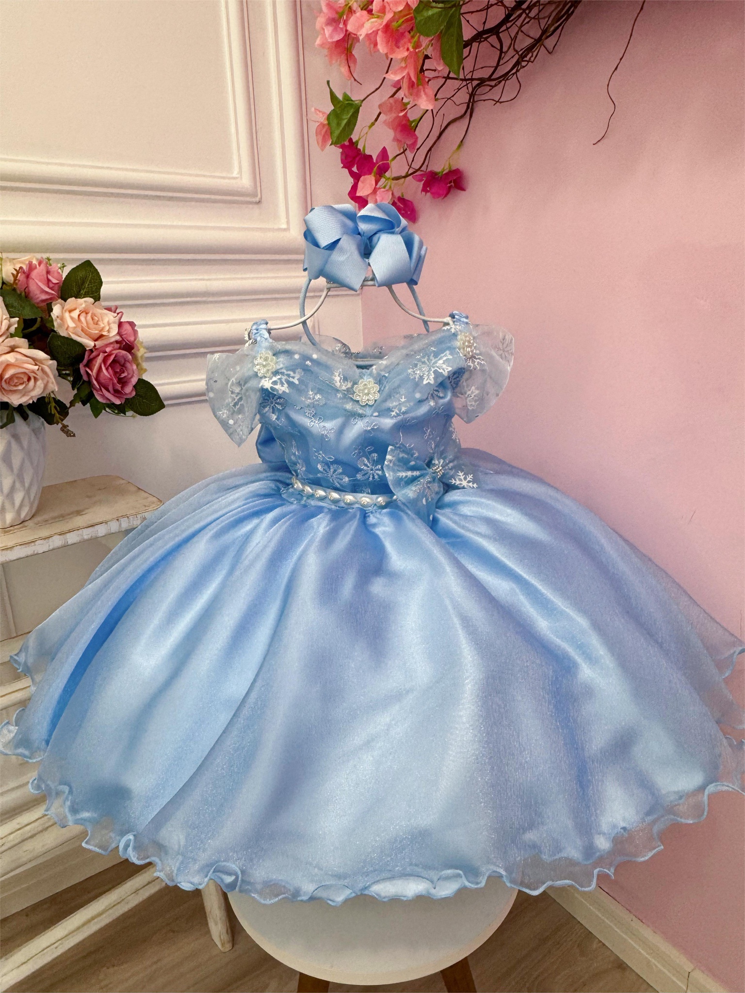 Vestido Infantil C/ Capa e Laço Princesas Festas Luxo