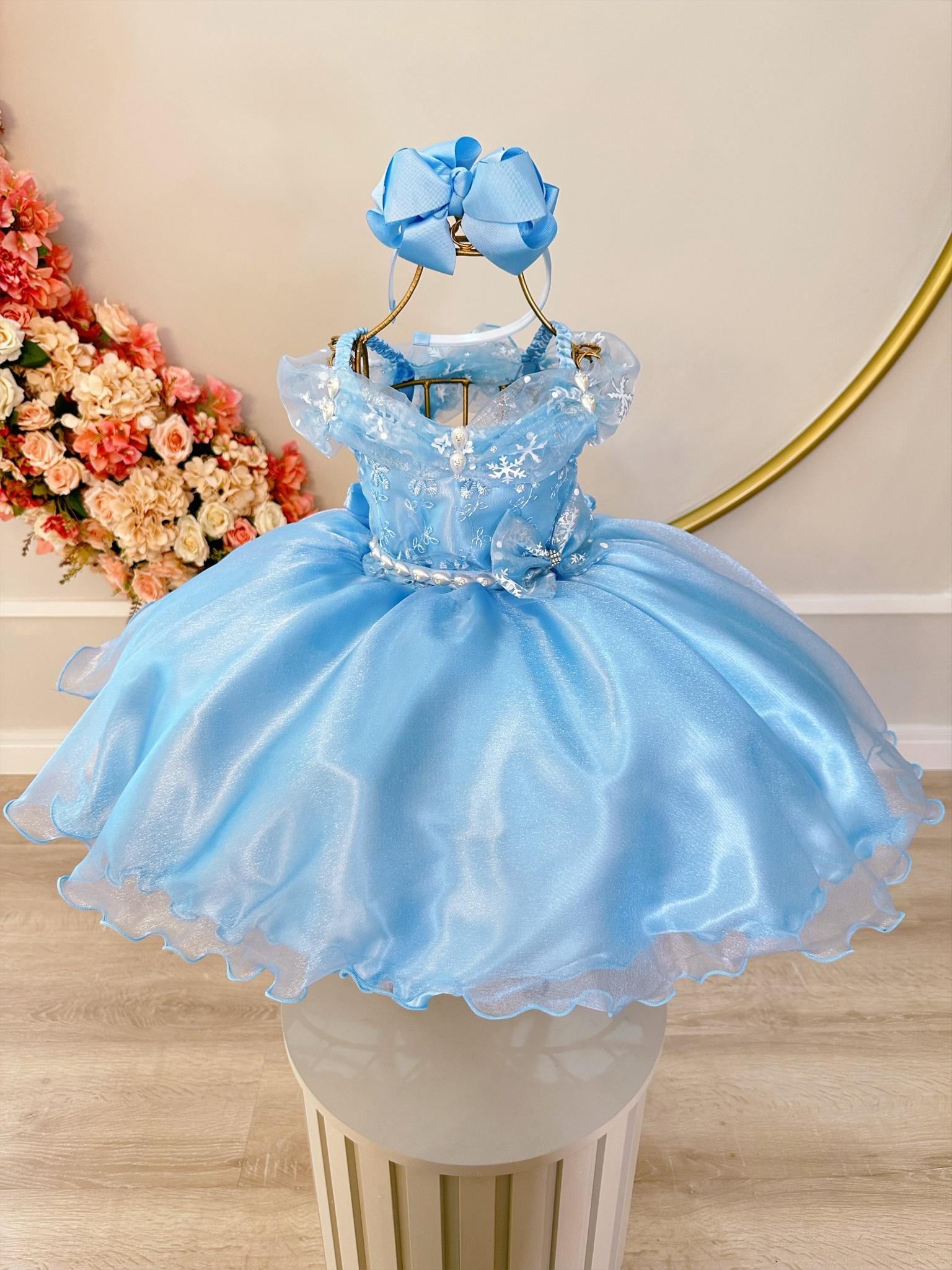 Vestido Infantil Frozen C/ Capa e Laço Princesas Luxo Festas
